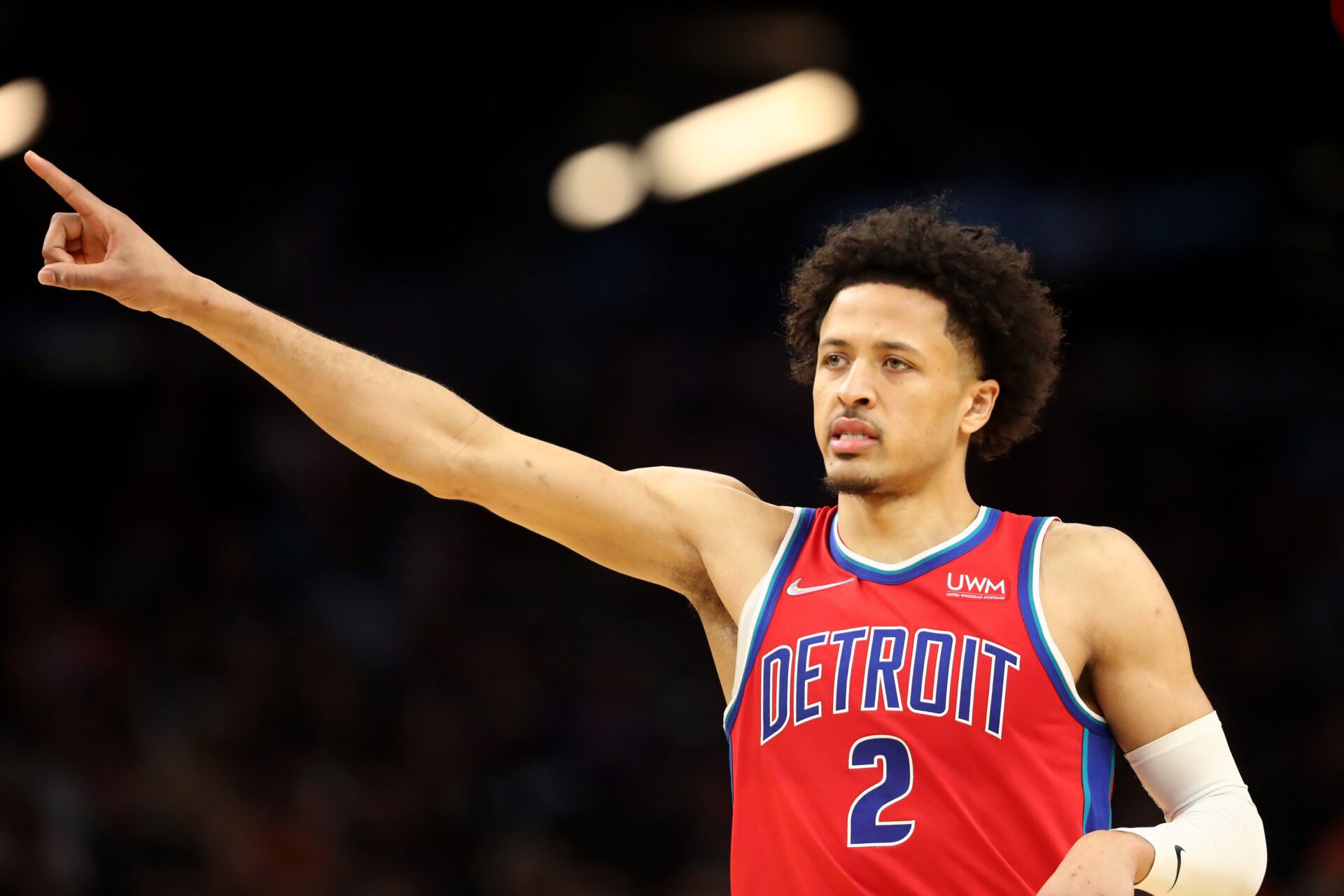 Detroit Pistons guard Cade Cunningham (2) reacts against the Phoenix Suns at Footprint Center.