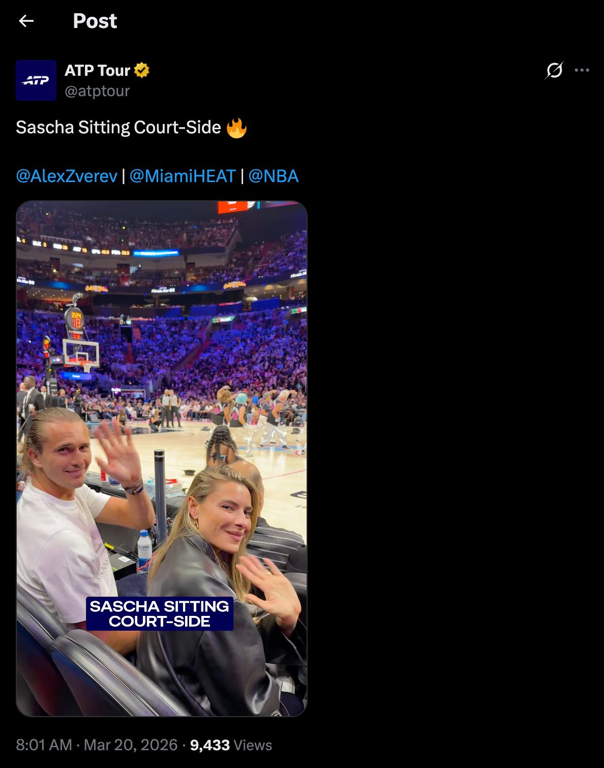Alexander Zverev and Sophia Thomalla courtside at the Miami Heat-LA Lakers match