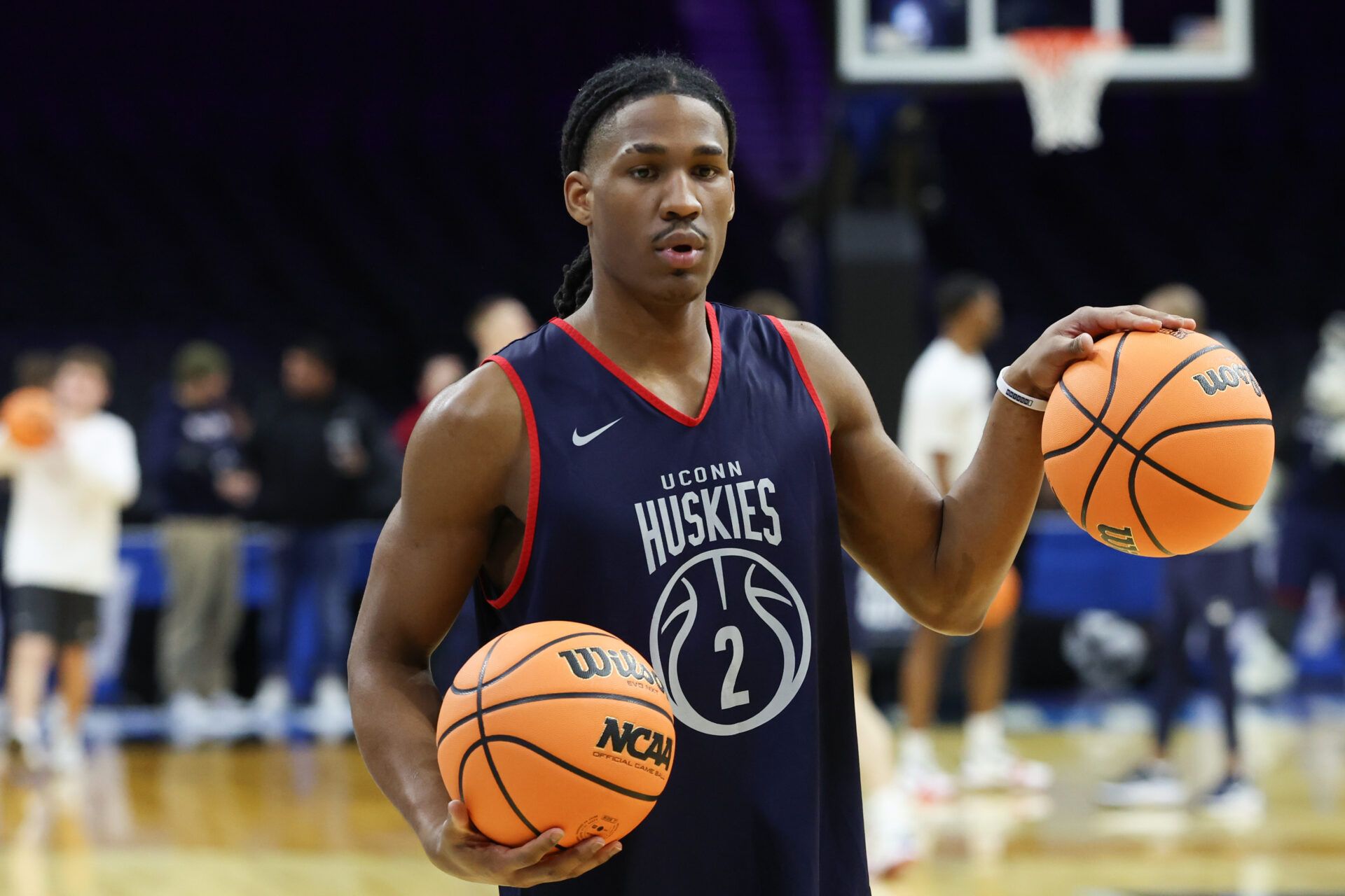 UConn Huskies guard Silas Demary Jr. (2) during a practice session ahead of the first round of the men's 2026 NCAA Tournament at Xfinity Mobile Arena.