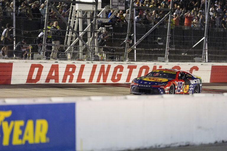 NASCAR Cup Series driver Chase Briscoe (19) wins at the Cookouts Southern 500 at Darlington Raceway.