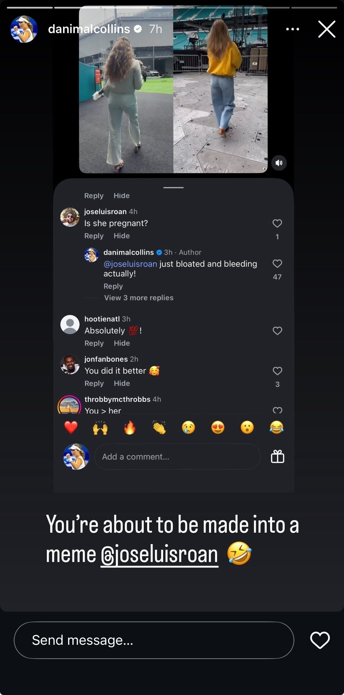 Danielle Collins Instagram story