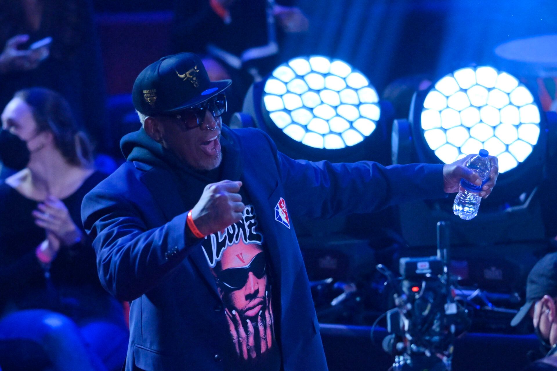 Dennis Rodman is honored during halftime in the 2022 NBA All-Star Game at Rocket Mortgage FieldHouse.