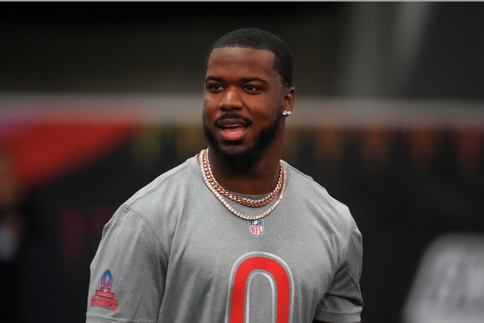 Houston Texans linebacker Azeez Al-Shaair (0) during AFC practice  at the Flag Fieldhouse Moscone Center South Building.
