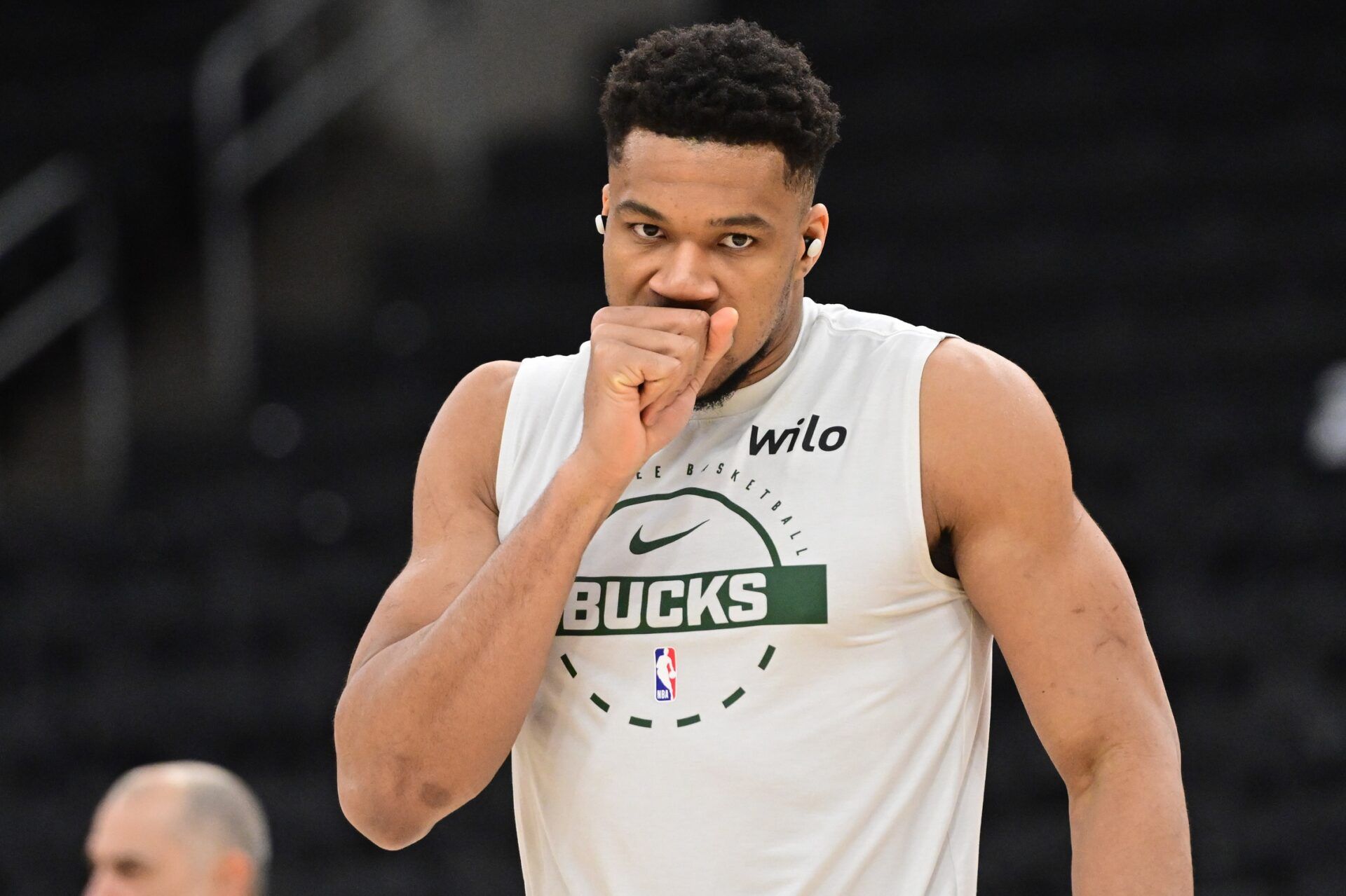 Milwaukee Bucks forward Giannis Antetokounmpo (34) warms up before the game against the Atlanta Hawks at Fiserv Forum.