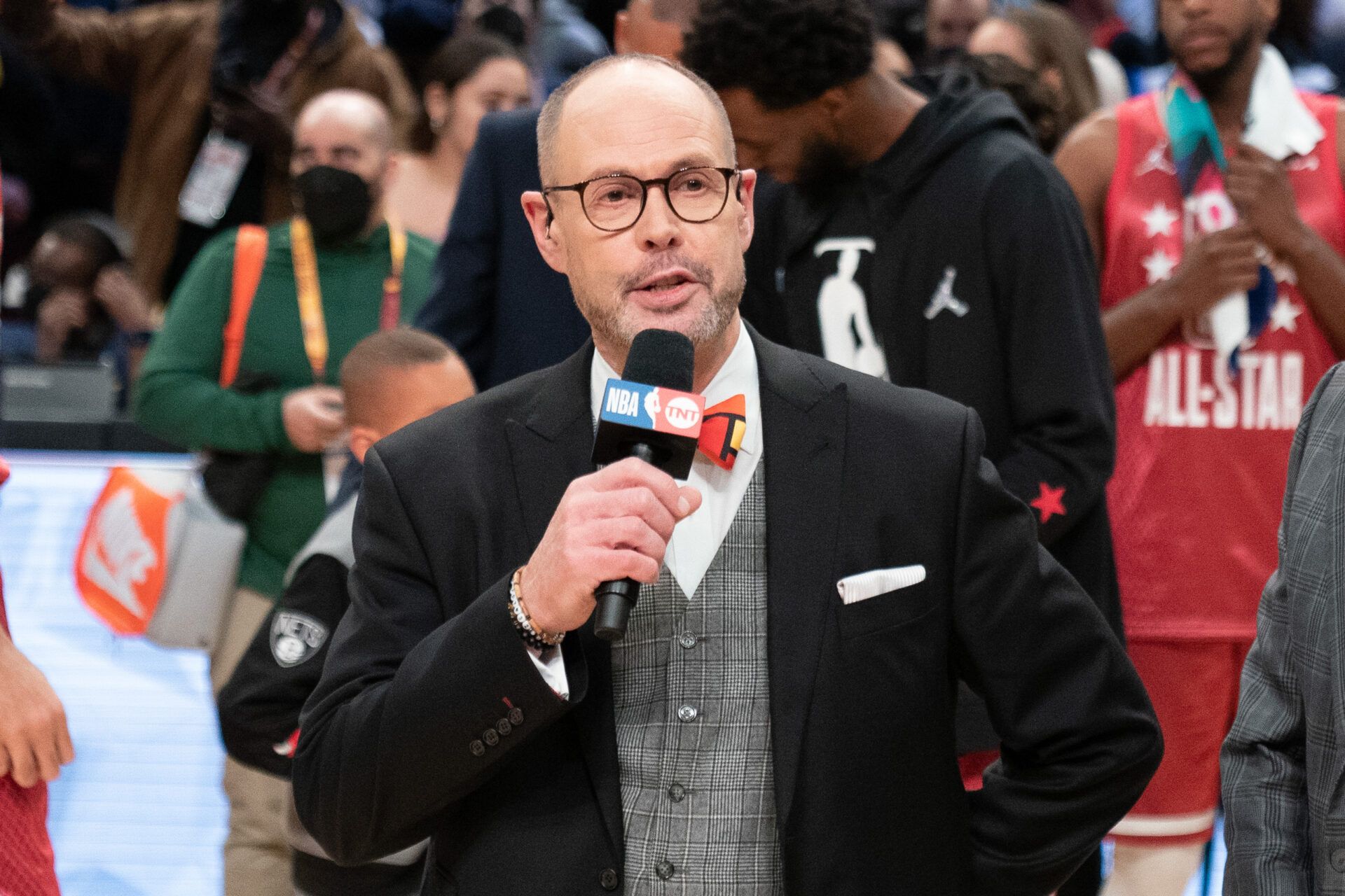 TNT broadcaster Ernie Johnson Jr. after the 2022 NBA All-Star Game at Rocket Mortgage FieldHouse.