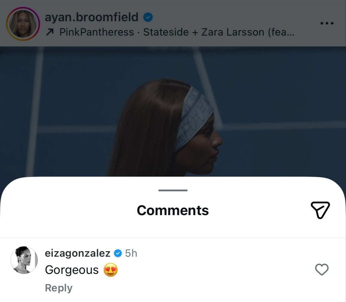 Screen grab of Grigor Dimitrov’s girlfriend Eiza González's comment