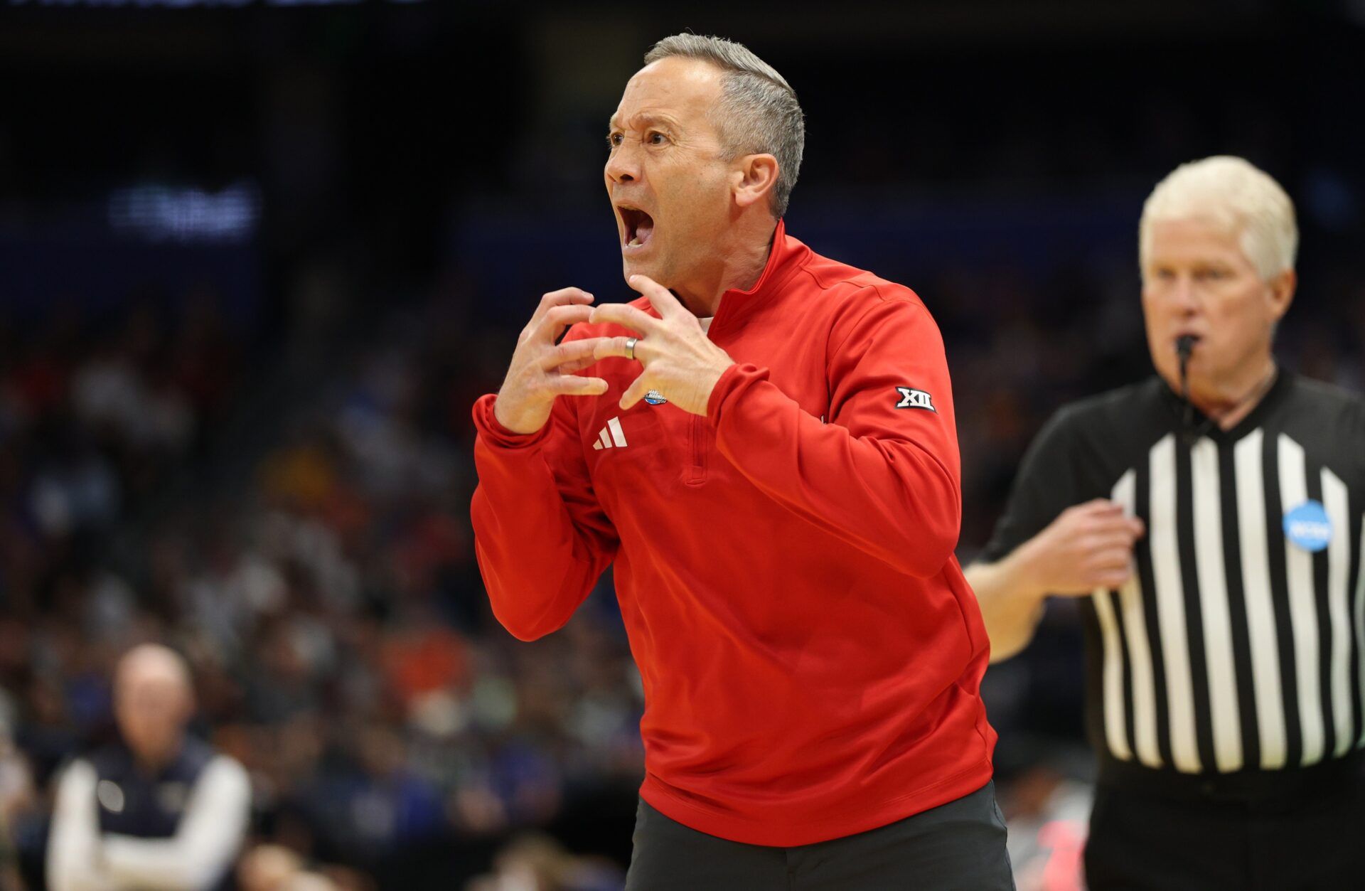 Texas Tech Red Raiders head coach Grant McCasland in the second half against the Akron Zips during a first round game of the men's 2026 NCAA Tournament at Benchmark International Arena.