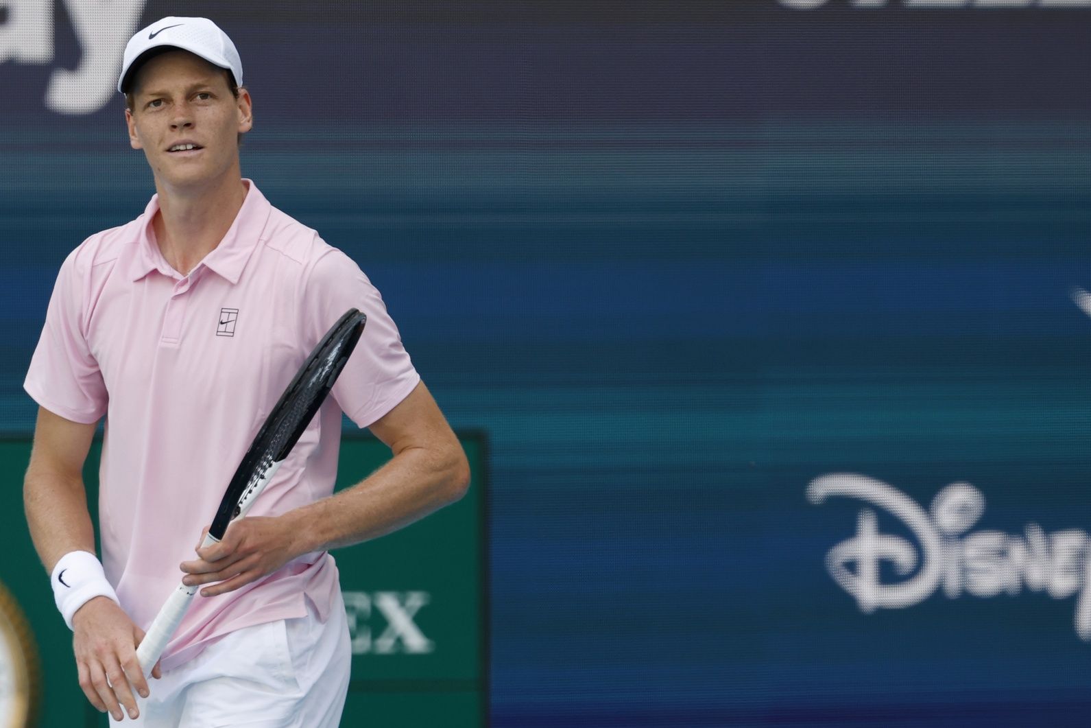 Jannik Sinner (ITA) reacts after winning a point against Damir D?umhur (BIH) (not pictured) on day five of the 2026 Miami Open at Hard Rock Stadium.