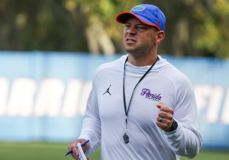 Florida head coach Jon Sumrall, watches drills during spring practice at Sanders Practice Fields in Gainesville, FL on Thursday, March 12, 2026. [Alan Youngblood/Gainesville Sun]