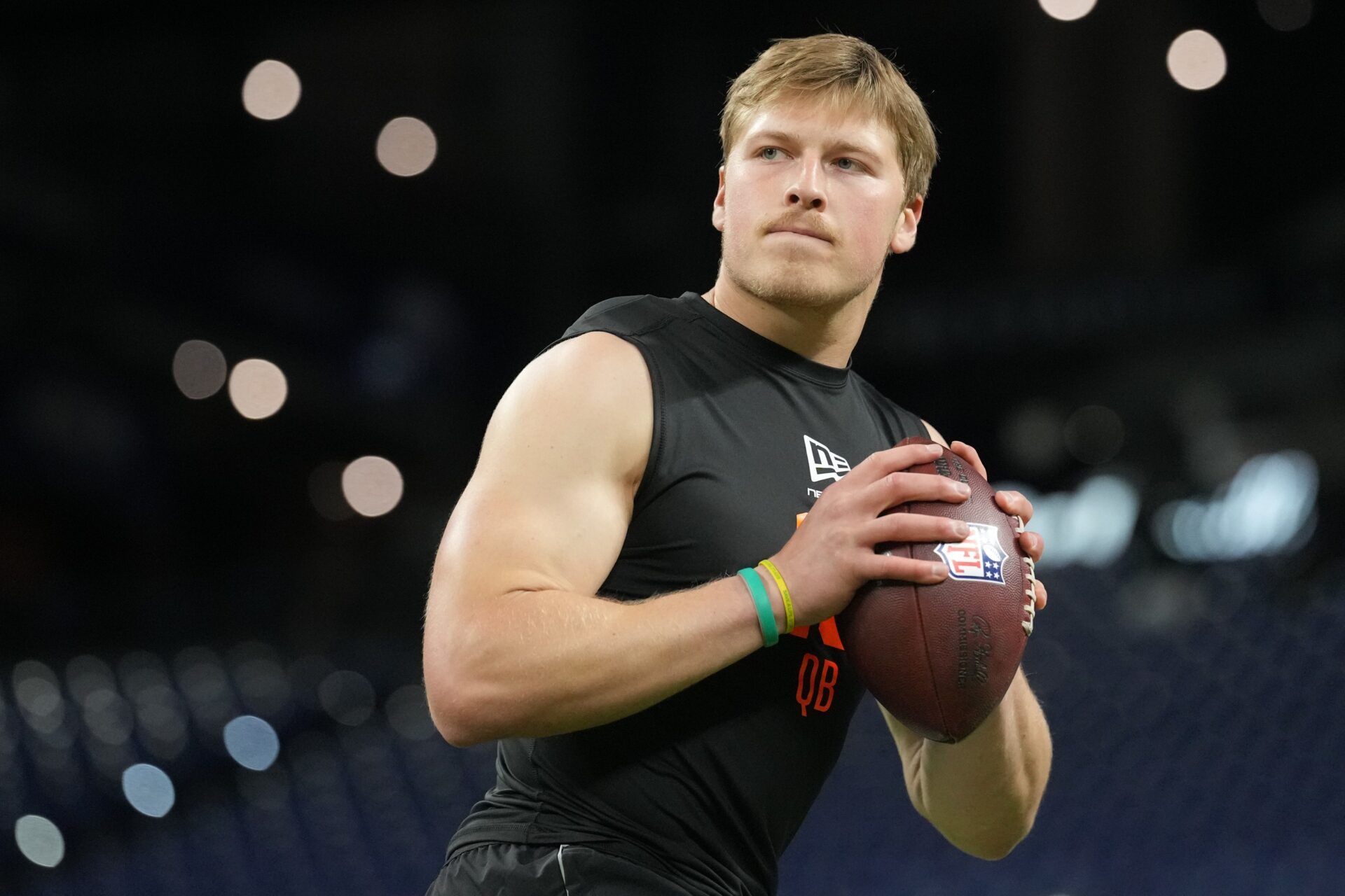 North Dakota State quarterback Cole Payton (QB15) during the NFL Scouting Combine at Lucas Oil Stadium.