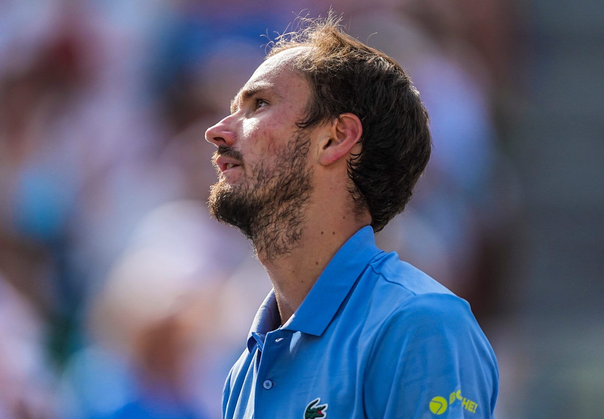 Daniil Medvedev reacts to a point lost to Jannik Sinner in the men's singles championship final at the BNP Paribas Open in Indian Wells, Calif., Sunday, March 15, 2026.