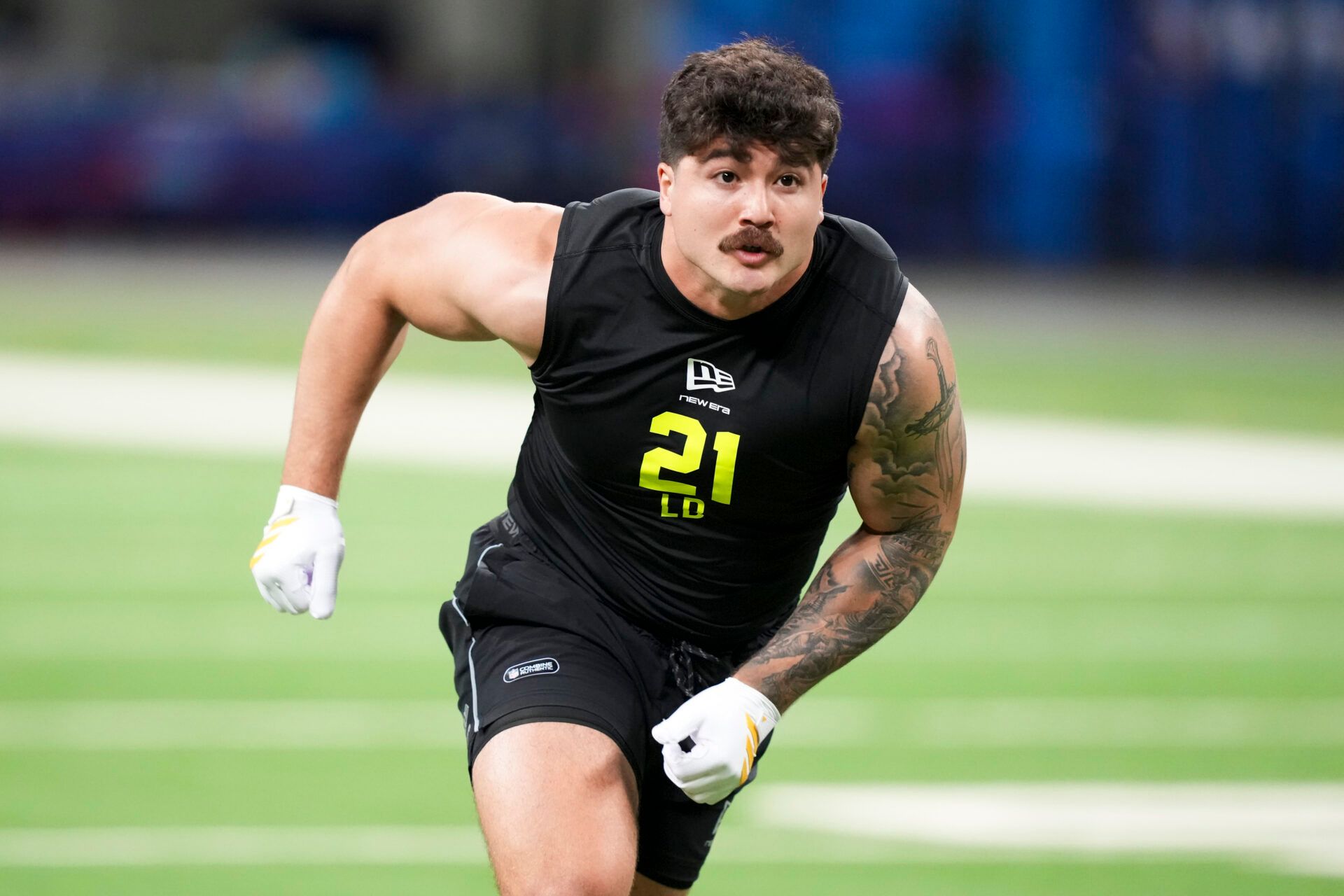 Texas Tech linebacker Jacob Rodriguez (LB21) during the NFL Scouting Combine at Lucas Oil Stadium.