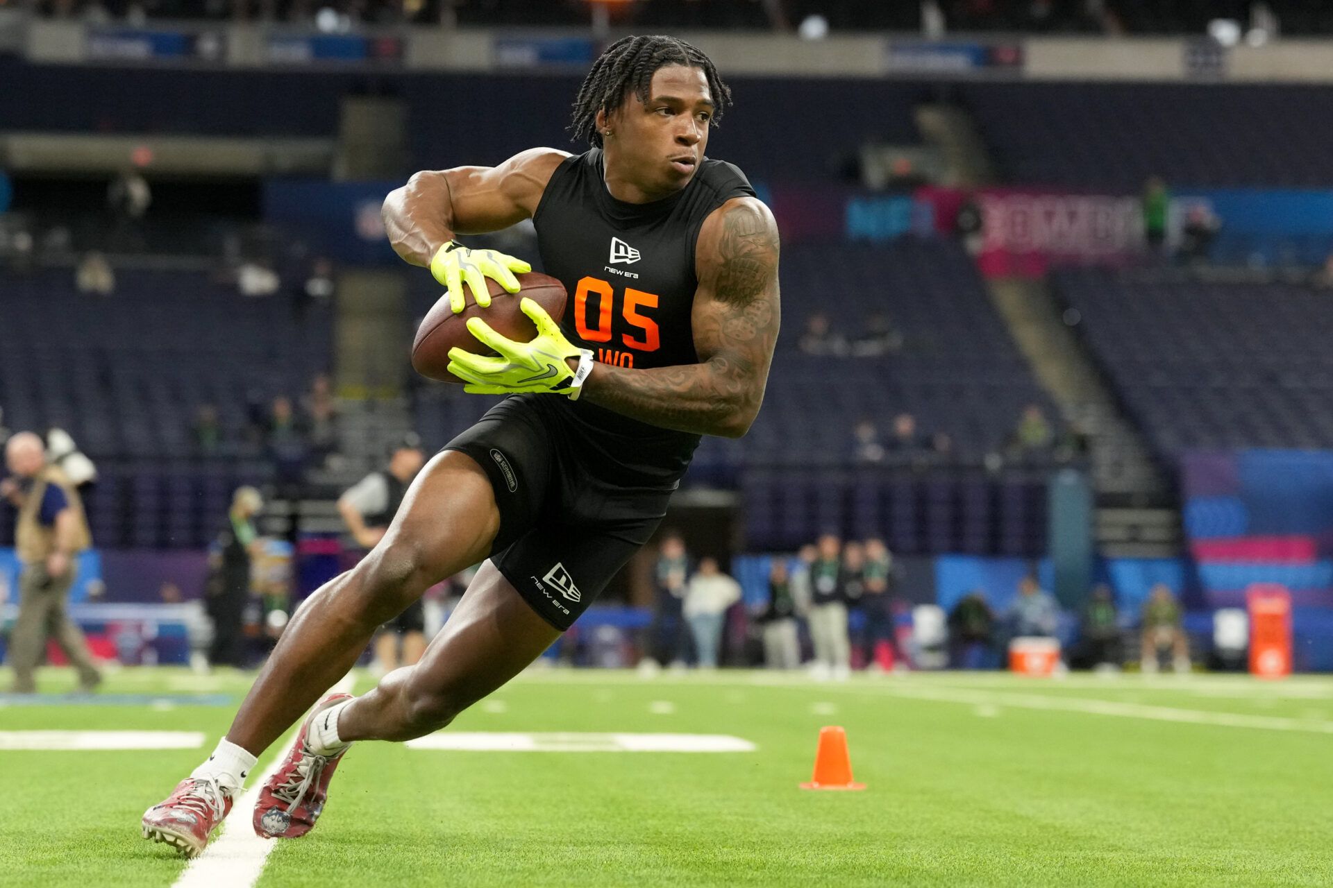 UConn wideout Skyler Bell (WO05) during the NFL Scouting Combine at Lucas Oil Stadium.