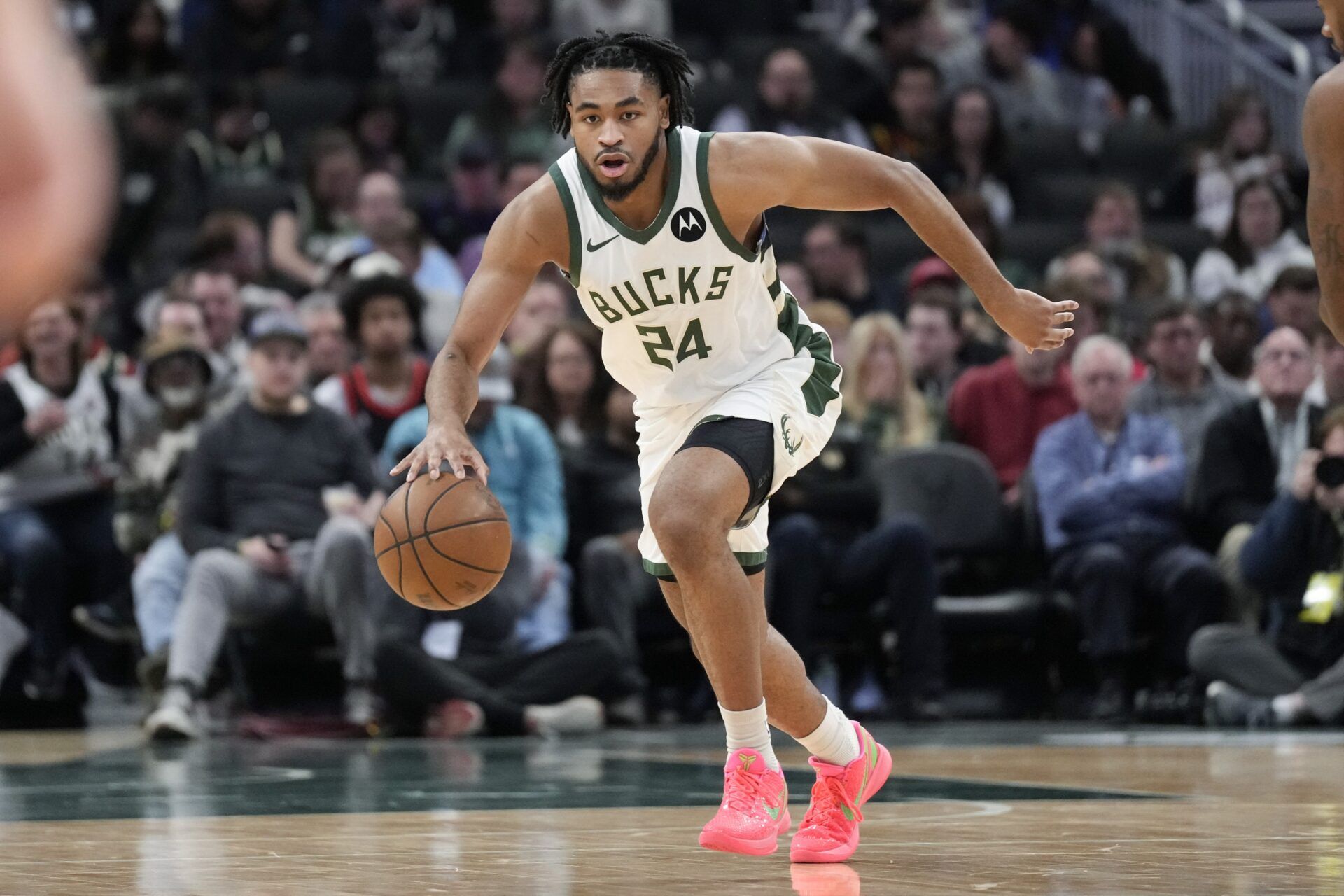 Milwaukee Bucks guard Cam Thomas (24) during the game against the Phoenix Suns at Fiserv Forum.