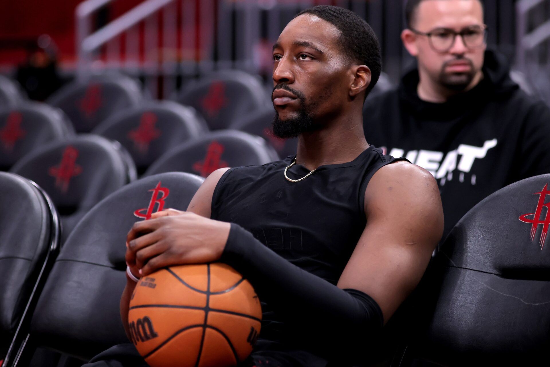 Miami Heat center Bam Adebayo (13) prior to the game against the Houston Rockets at Toyota Center.