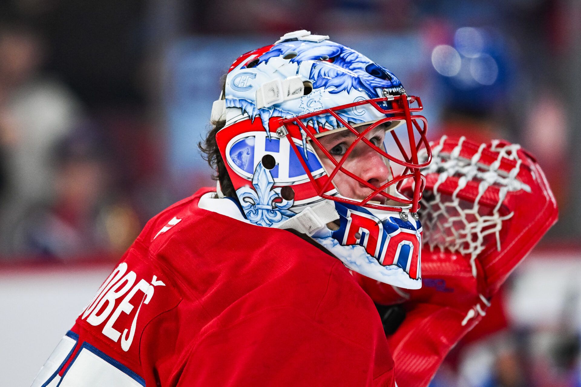 Montreal Canadiens goalie Jakub Dobes (75 at Bell Centre.