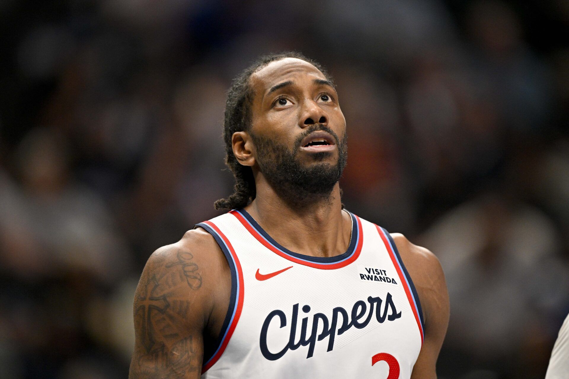 LA Clippers forward Kawhi Leonard (2) looks on during the second half against the Dallas Mavericks at the American Airlines Center.
