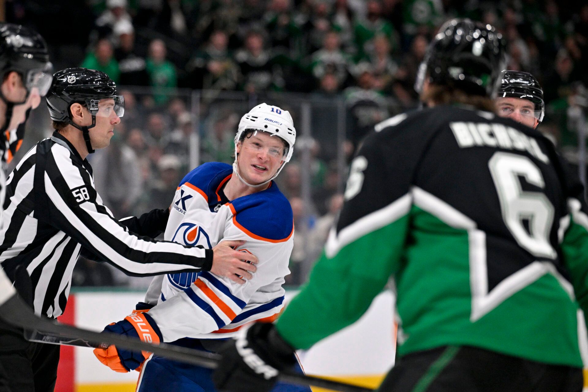 Edmonton Oilers center Trent Frederic (10) at the American Airlines Center.