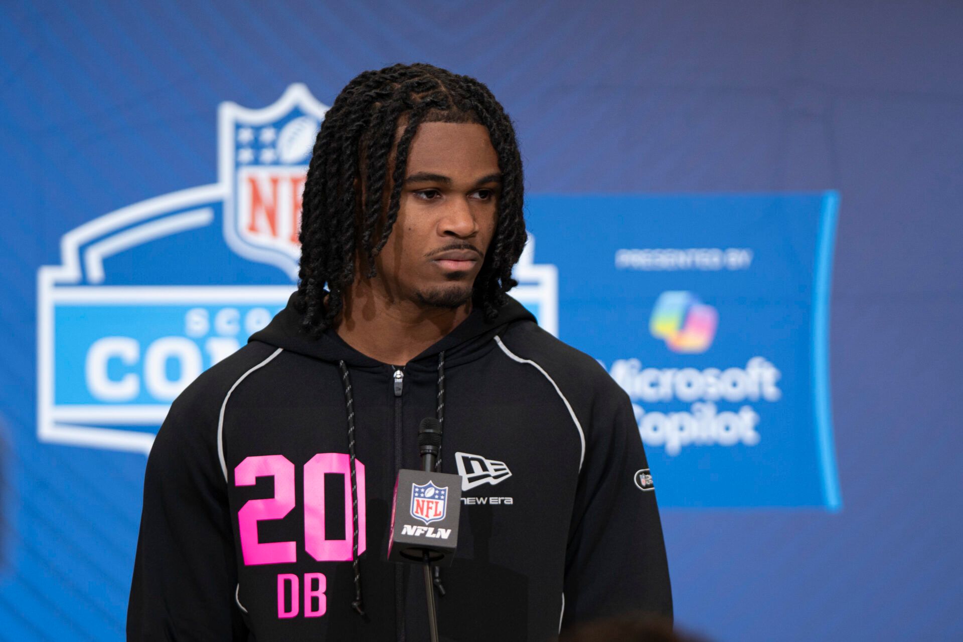 Tennessee defensive back Jermod McCoy (DB20) speaks to media members during the NFL Combine at the Indiana Convention Center.