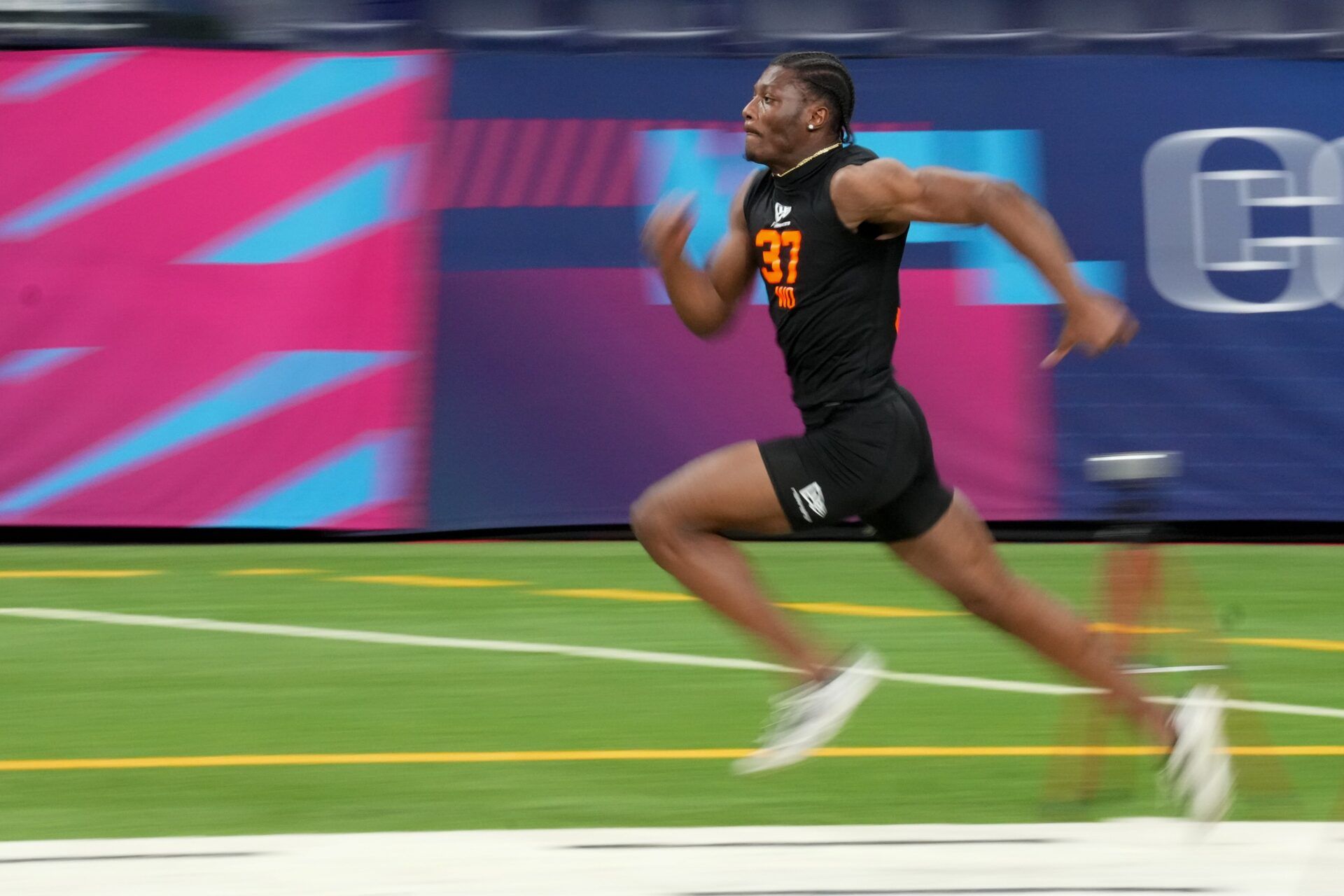 Ohio State wideout Carnell Tate (WO37) during the NFL Scouting Combine at Lucas Oil Stadium.