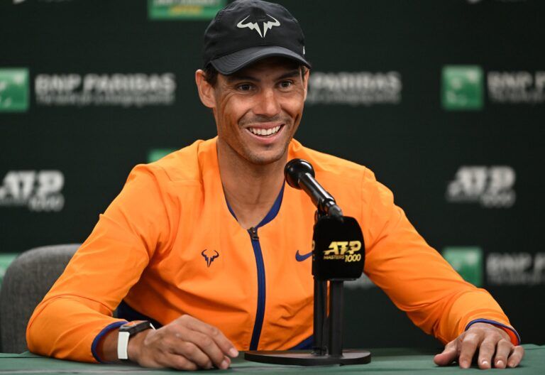 Rafael Nadal (ESP) answers questions during a press conference at the BNP Paribas Open at the Indian Wells Tennis Garden.
