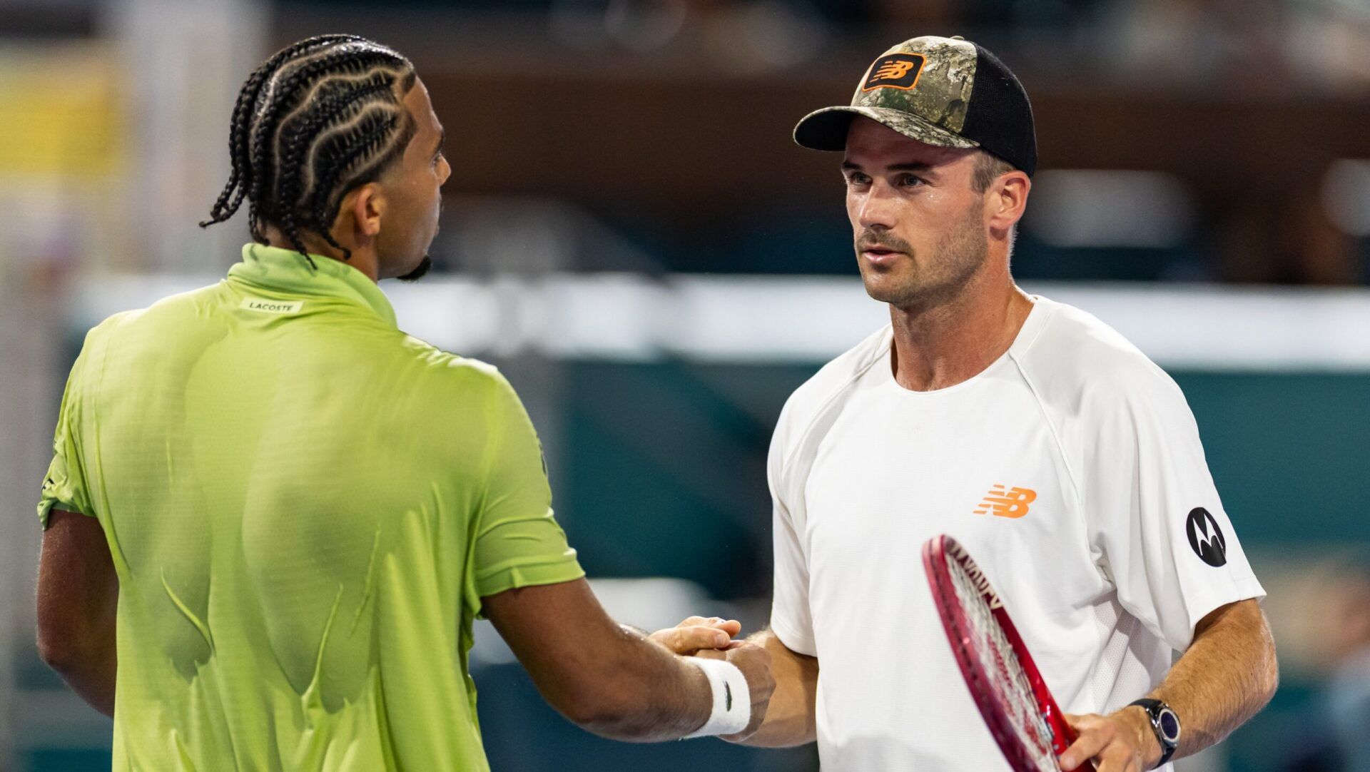 Arthur Fils of France shakes hands with Tommy Paul of the United States after beating him in the quarter finals of the men’s singles at the Miami Open at Hard Rock Stadium.