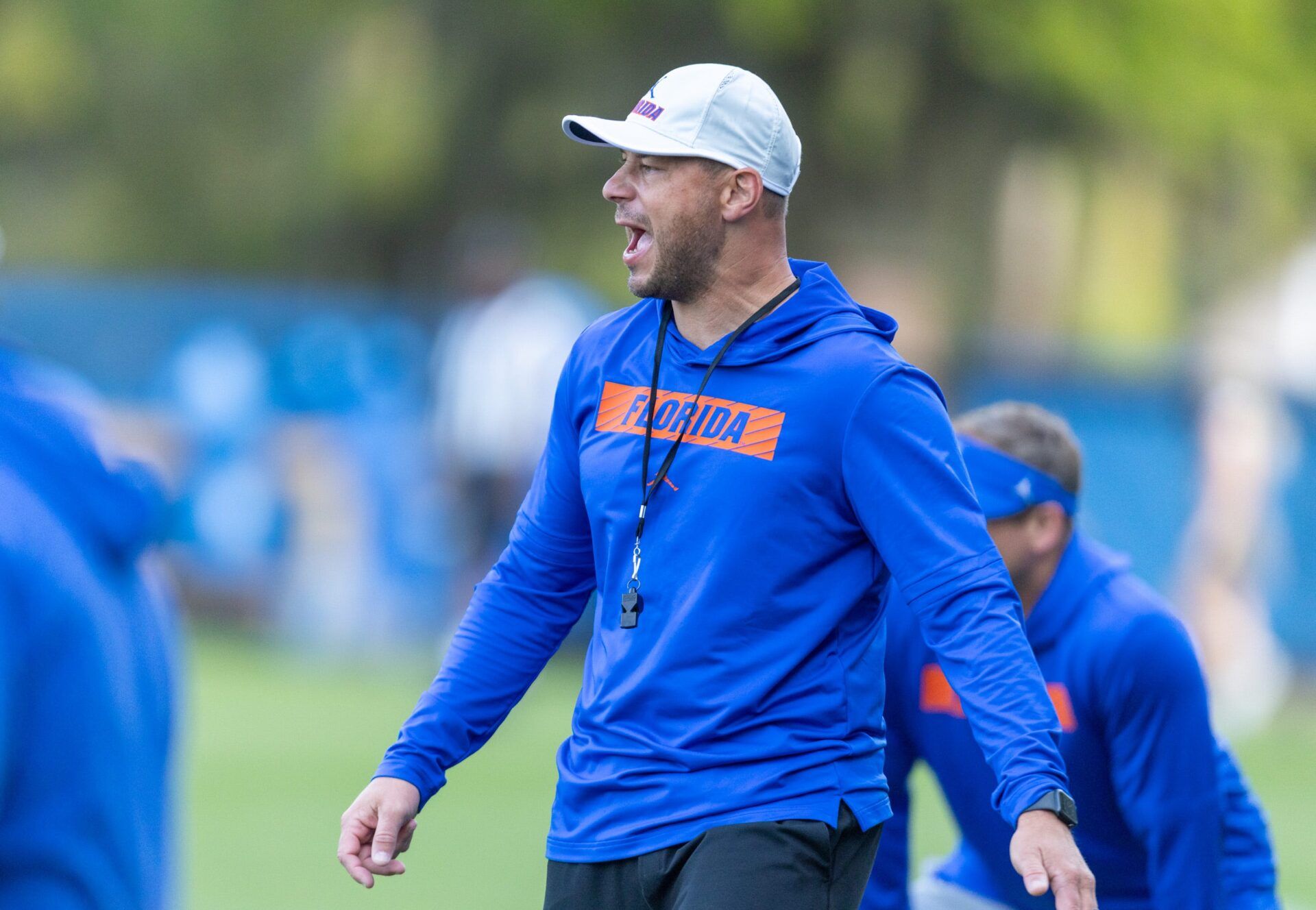Florida head football coach Jon Sumrall reacts during spring practice at Sanders Practice Fields in Gainesville, FL on Tuesday, March 24, 2026. [Alan Youngblood/Gainesville Sun]