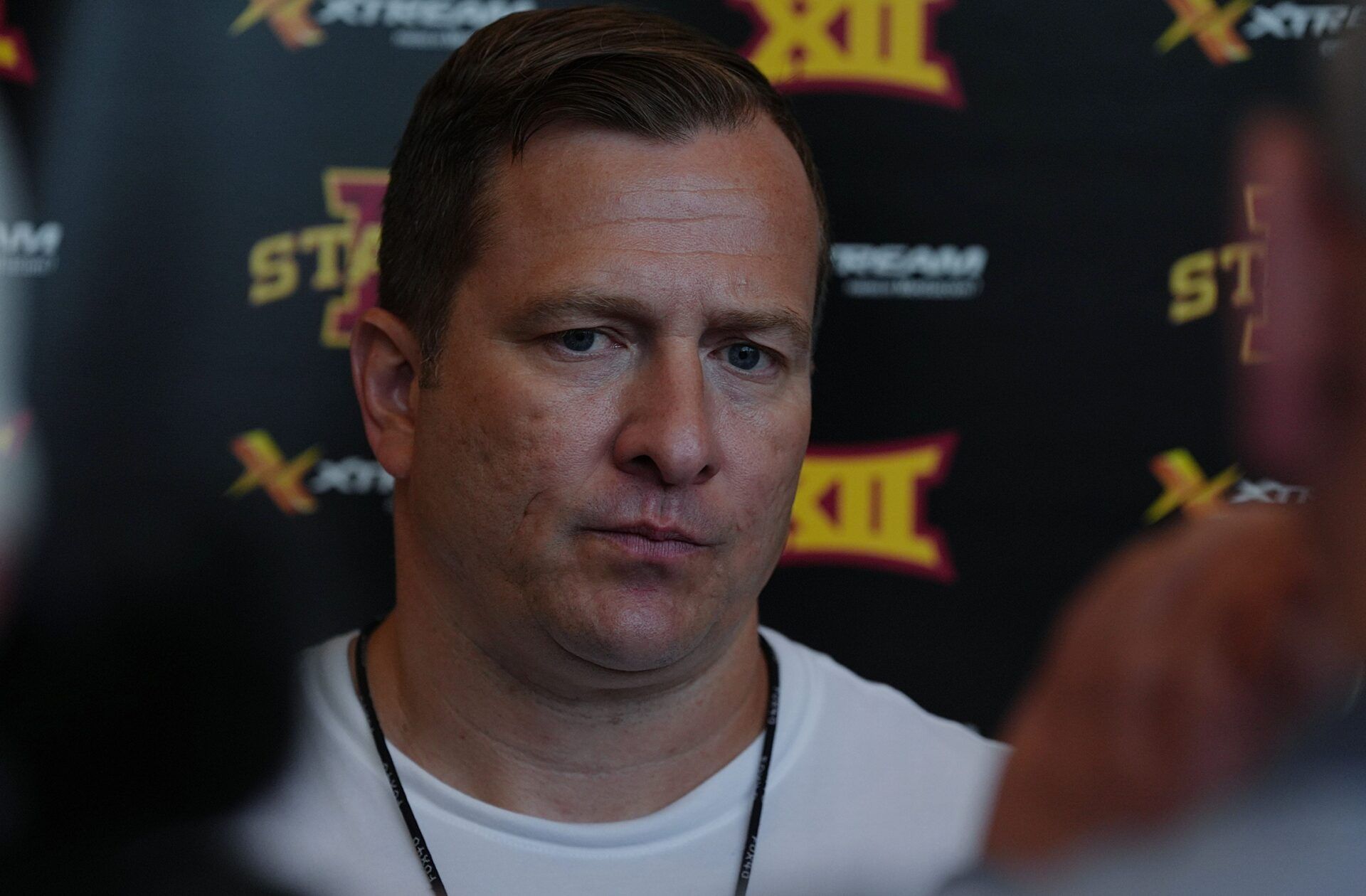 Iowa State men’s basketball head coach T.J. Otzelberger talks to media at the university Sukup Basketball Complex on June 24, 2025, in Ames, Iowa.