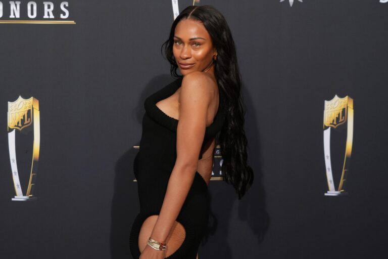 Ayan Broomfield on the red carpet before the NFL Honors show at Resorts World Theatre.