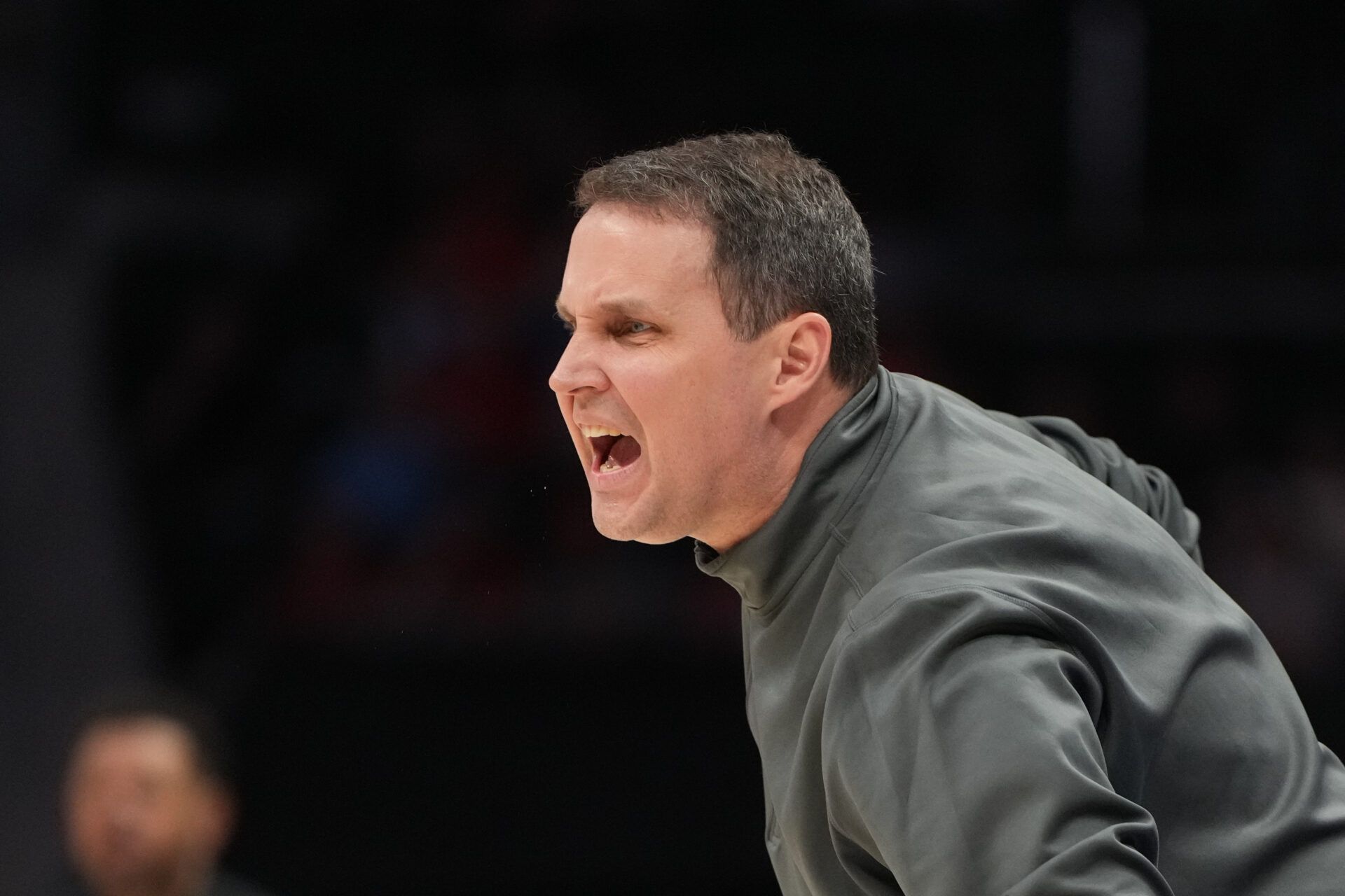 NC State Wolfpack head coach Will Wade reacts in the second half at Spectrum Center.
