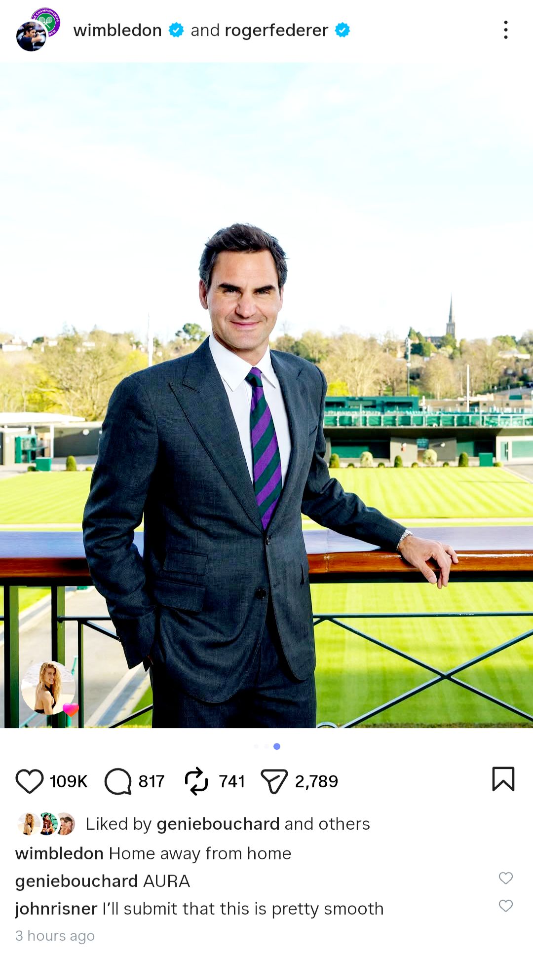 Screen grab of Eugenie Bouchard's comment
