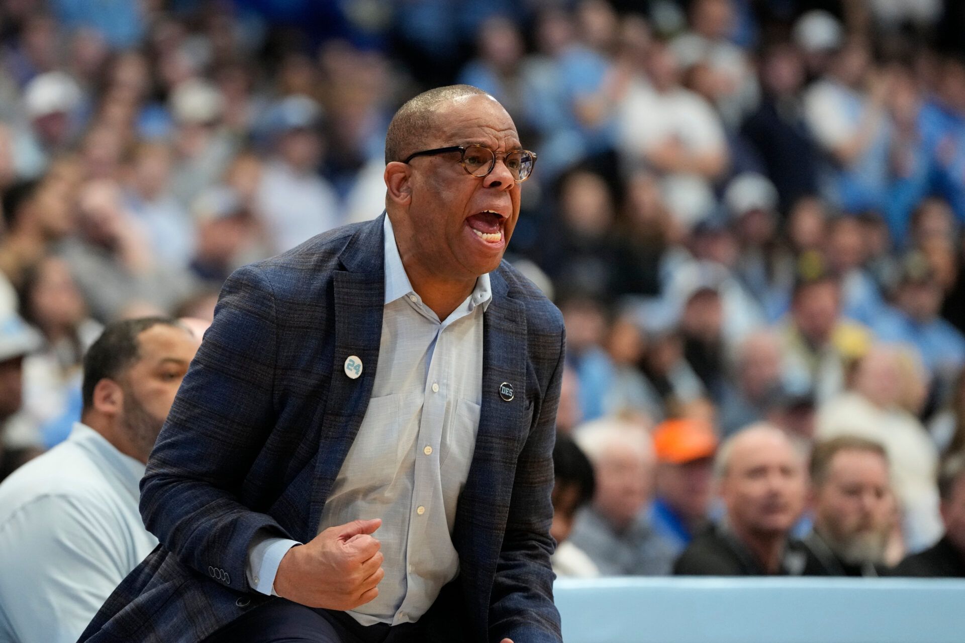 North Carolina Tar Heels head coach Hubert Davis reacts in the first half at Dean E. Smith Center.