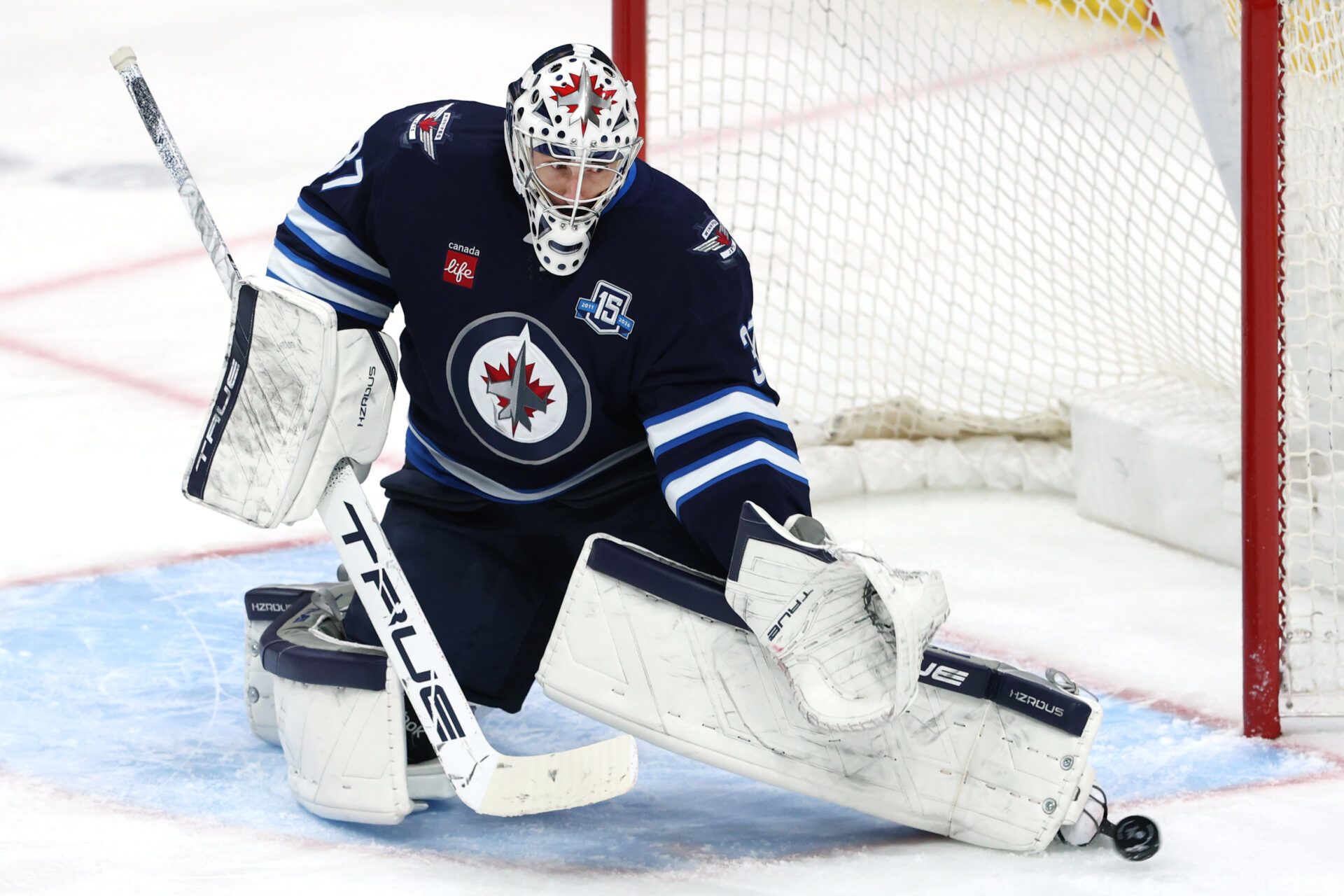 Winnipeg Jets goaltender Connor Hellebuyck (37) in the third period at Canada Life Centre.