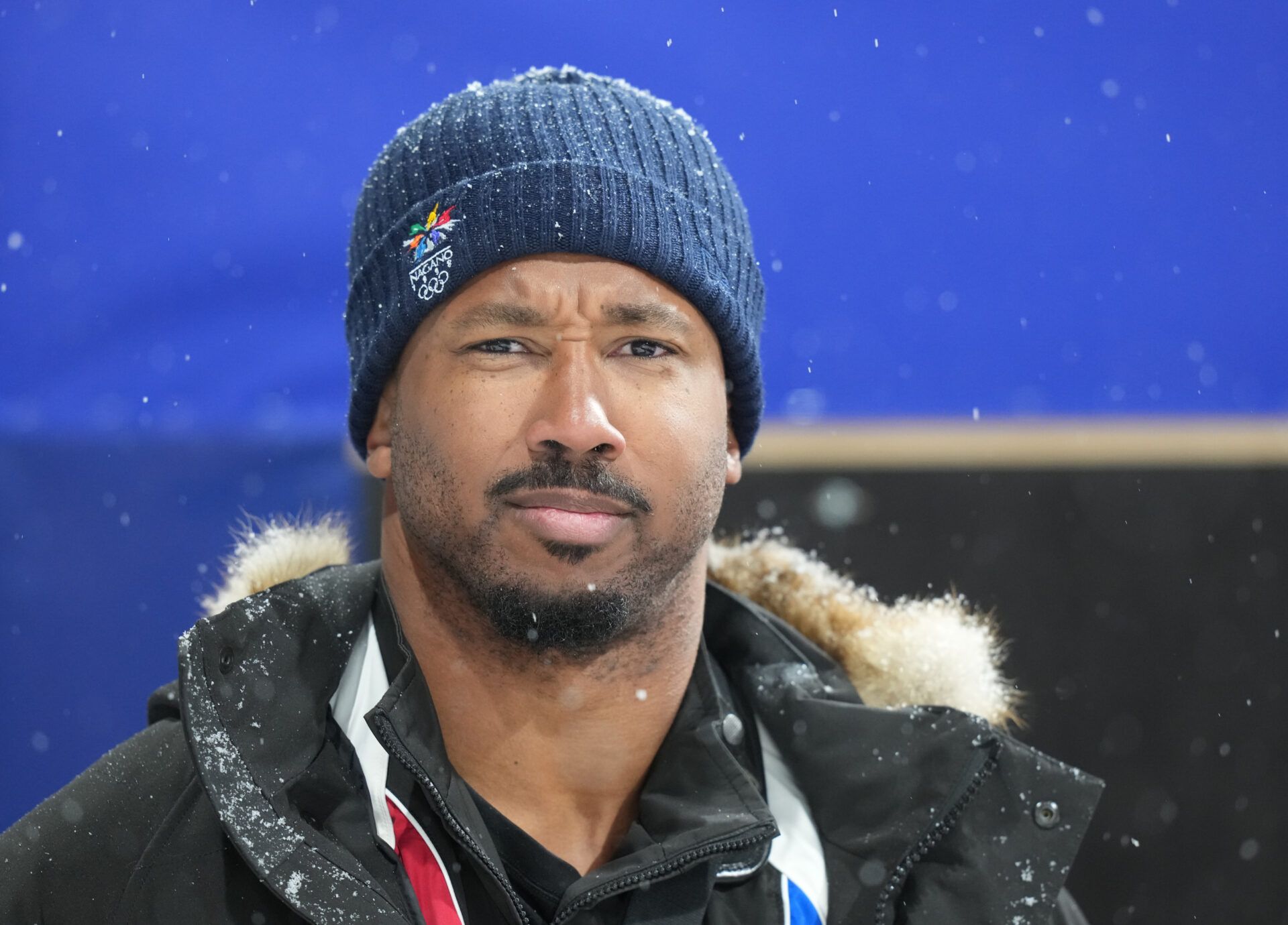 Cleveland Browns player Myles Garrett in attendance at the women's halfpipe final during the Milano Cortina 2026 Olympic Winter Games at Livigno Snow Park.