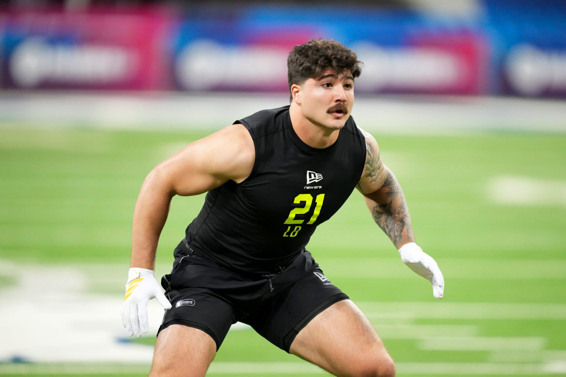 Texas Tech linebacker Jacob Rodriguez (LB21) during the NFL Scouting Combine at Lucas Oil Stadium.