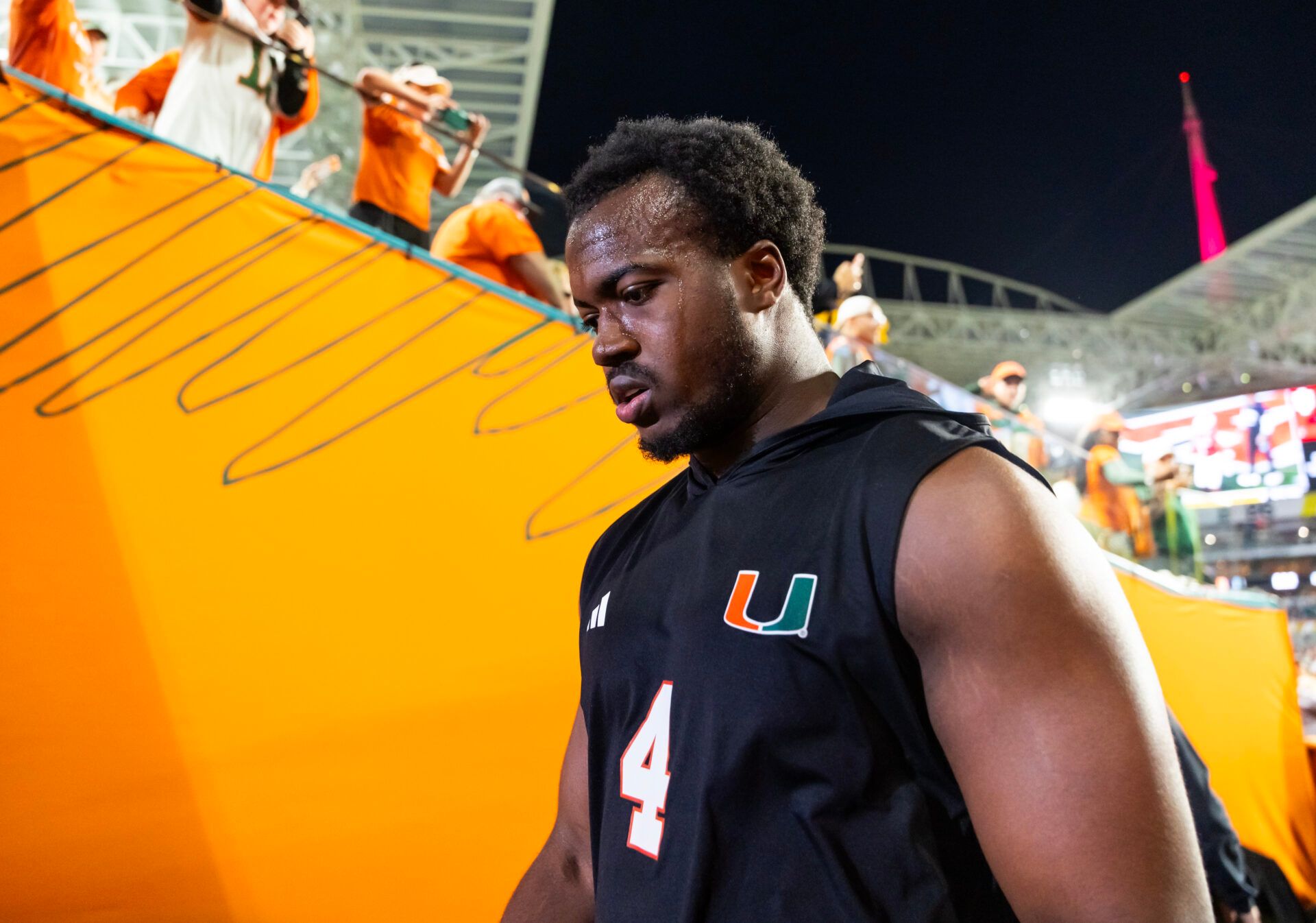 Miami Hurricanes defensive lineman Rueben Bain Jr. (4) against the Indiana Hoosiers during the College Football Playoff National Championship game at Hard Rock Stadium.