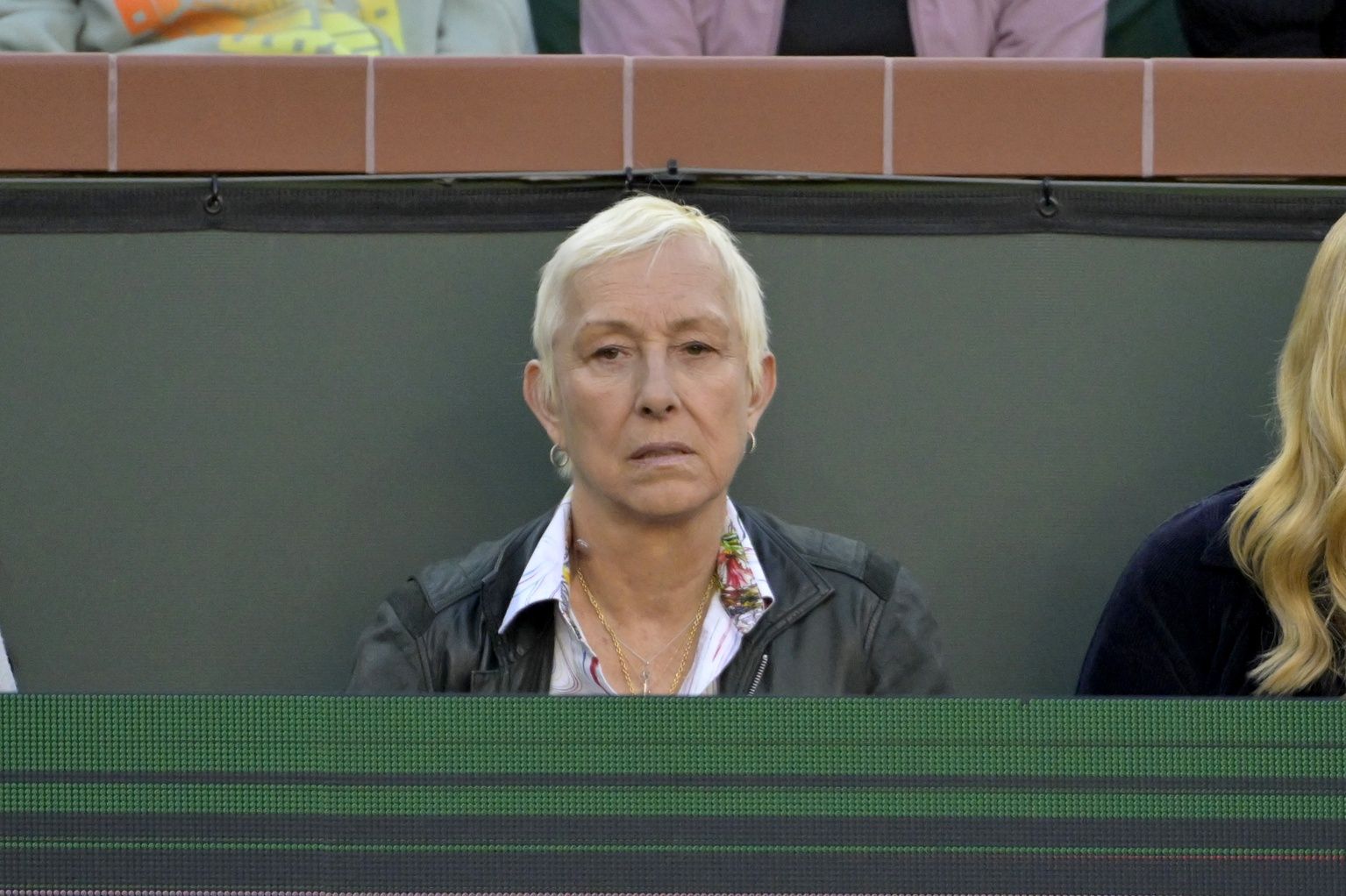 Former CzechÐAmerican professional tennis player Martina Navratilova watches the semifinal match between Carlos Alcaraz and Jack Draper at the BNP Paribas Open at the Indian Well Tennis Garden.