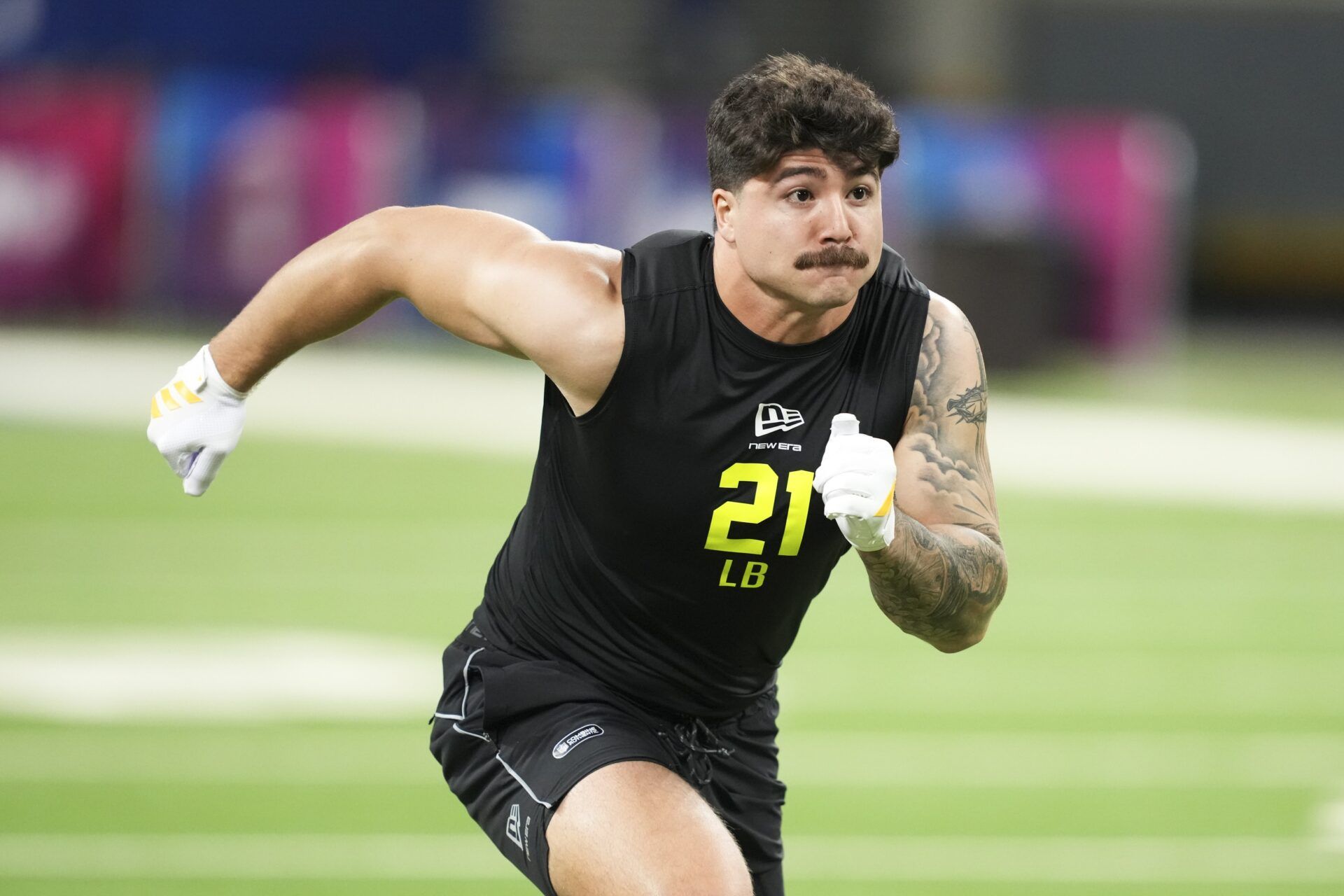 Texas Tech linebacker Jacob Rodriguez (LB21) during the NFL Scouting Combine at Lucas Oil Stadium.