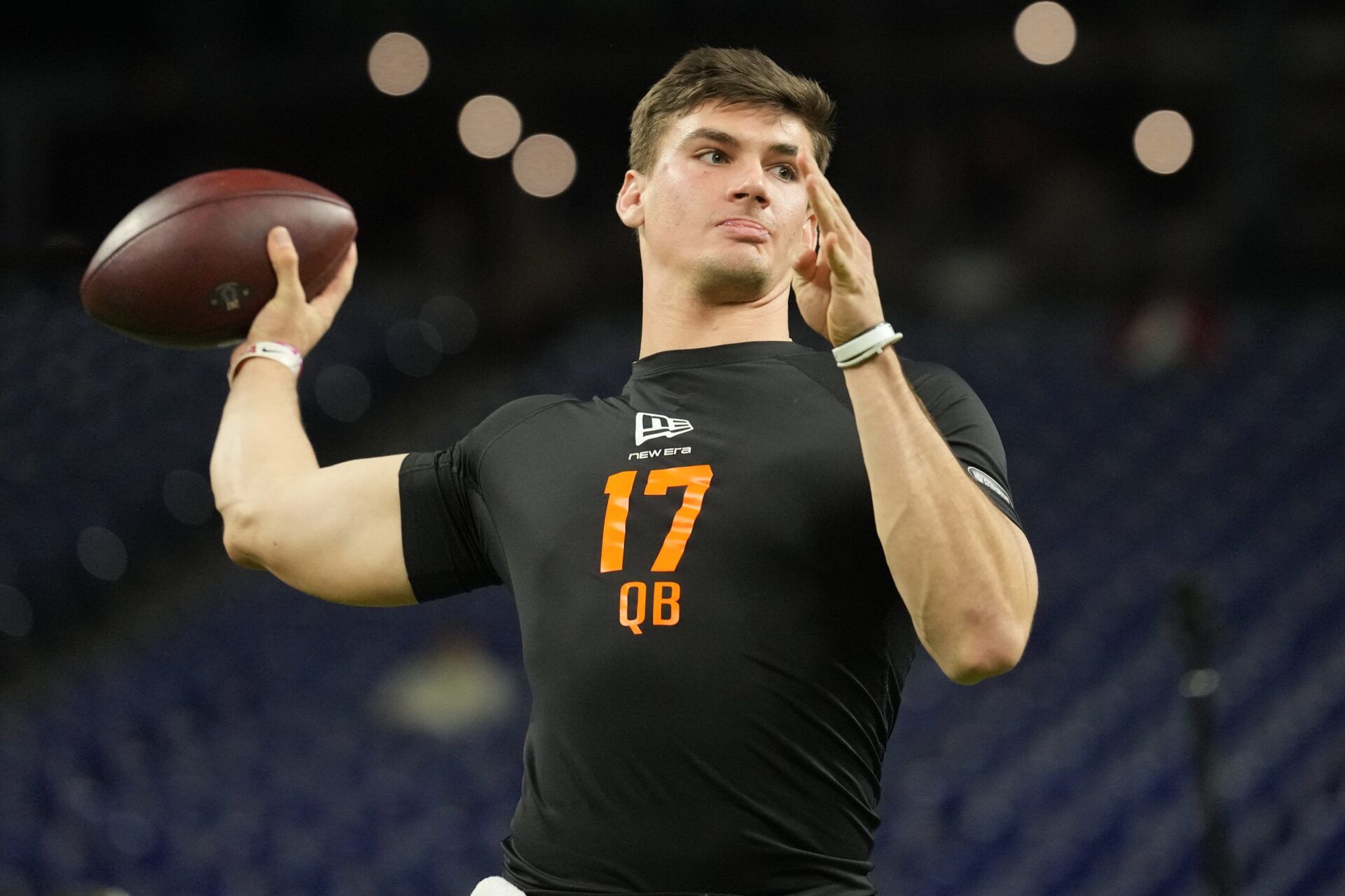 Alabama quarterback Ty Simpson (QB17) during the NFL Scouting Combine at Lucas Oil Stadium.
