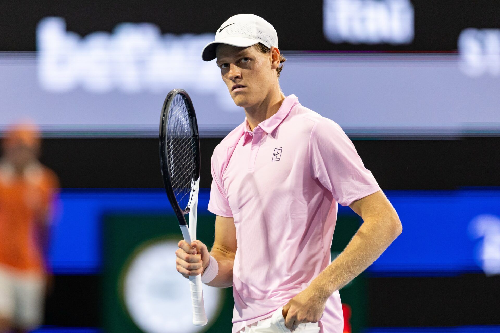 Jannik Sinner of Italy celebrates during his match against Alexander Zverev of Germany in the semi-finals of the men’s singles at the Miami Open at the Hard Rock Stadium.