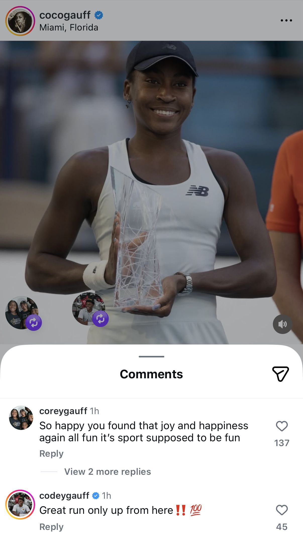 Coco Gauff's father and brother's comment on her Instagram post