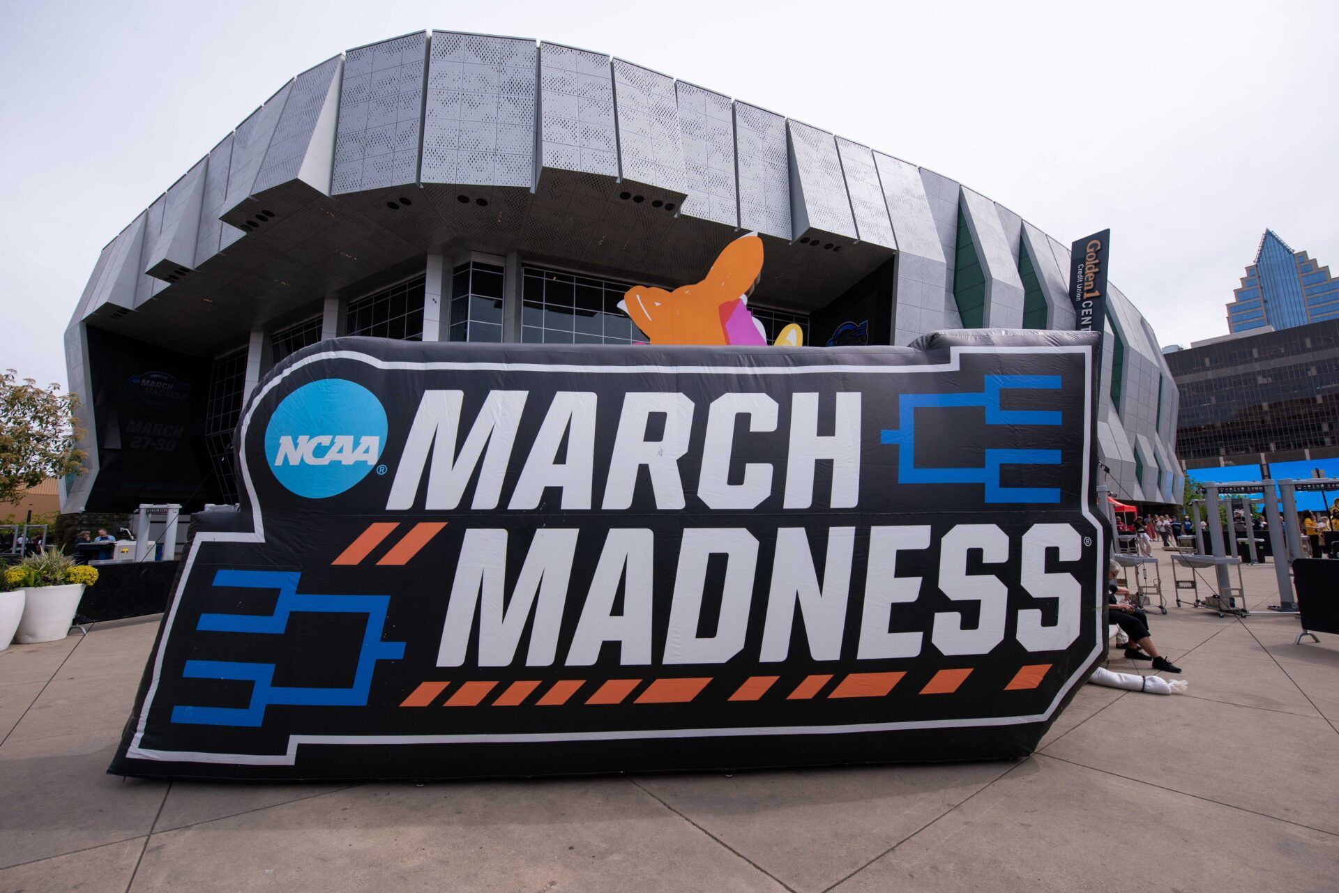 General view of a March Madness sign before a Sweet Sixteen game of the Sacramento Regional 2 of the women's 2026 NCAA Tournament at Golden 1 Center.