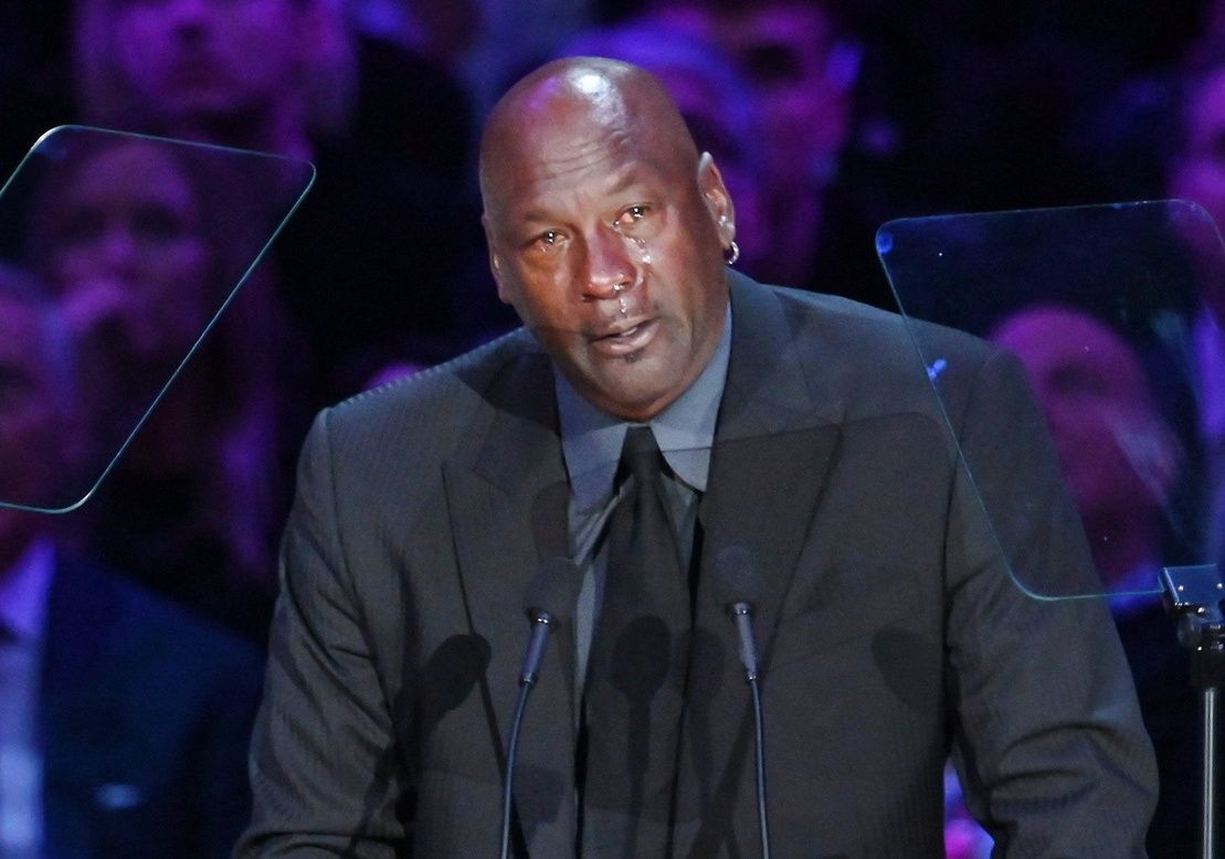 NBA legend Michael Jordan sheds tears during the memorial to celebrate the life of Kobe Bryant and daughter Gianna Bryant at Staples Center on Feb 24, 2020.