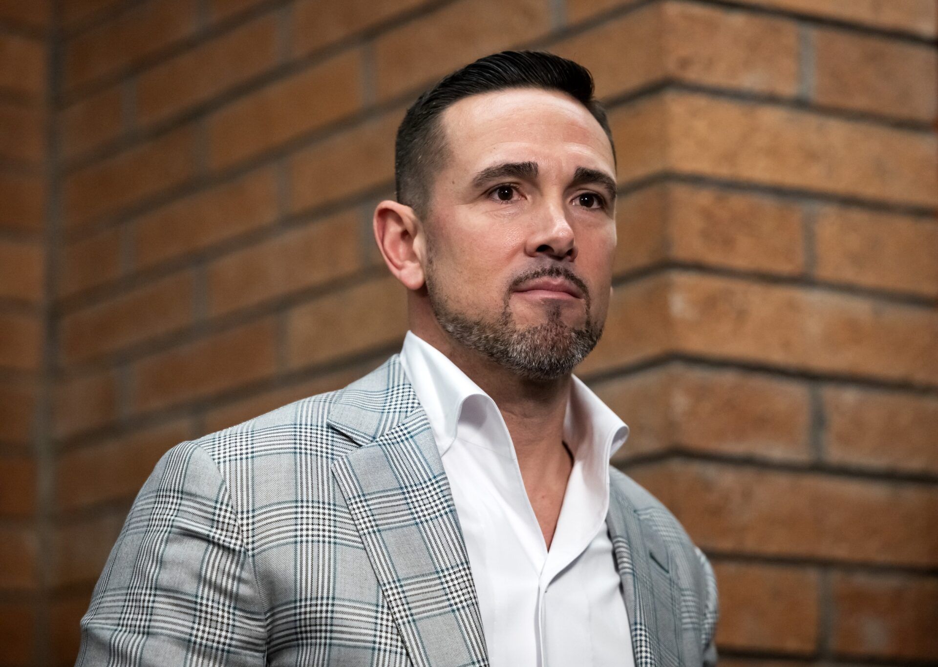 Green Bay Packers head coach Matt LaFleur in attendance of a press conference for his brother Arizona Cardinals head coach Mike LaFleur (not pictured) at the Cardinals training facility.