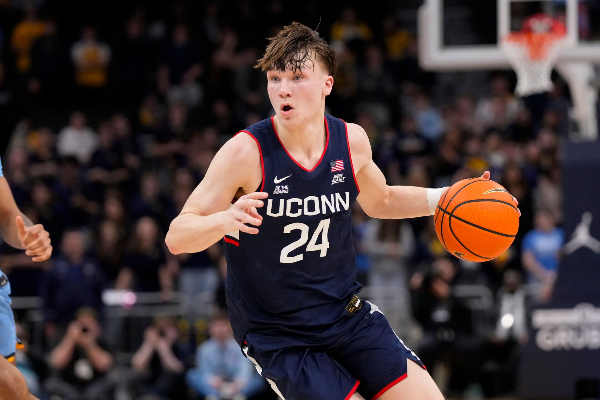 Connecticut Huskies guard Braylon Mullins (24) during the game against the Marquette Golden Eagles at Fiserv Forum.