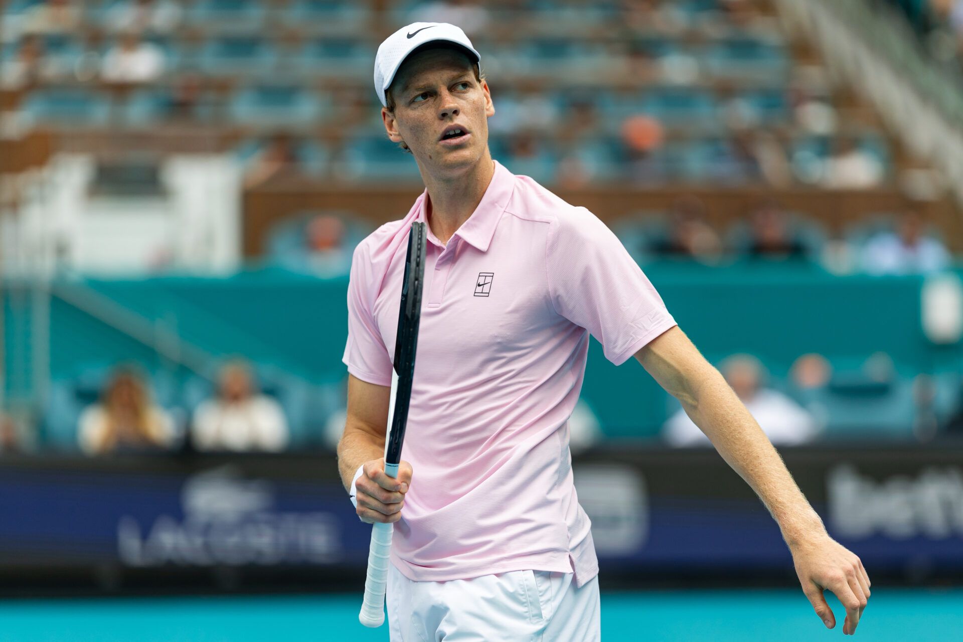 Jannik Sinner of Italy celebrates during his match against Jiri Lehecka of the Czech Republic during the final of the men’s singles final of the Miami Open at the Hard Rock Stadium.