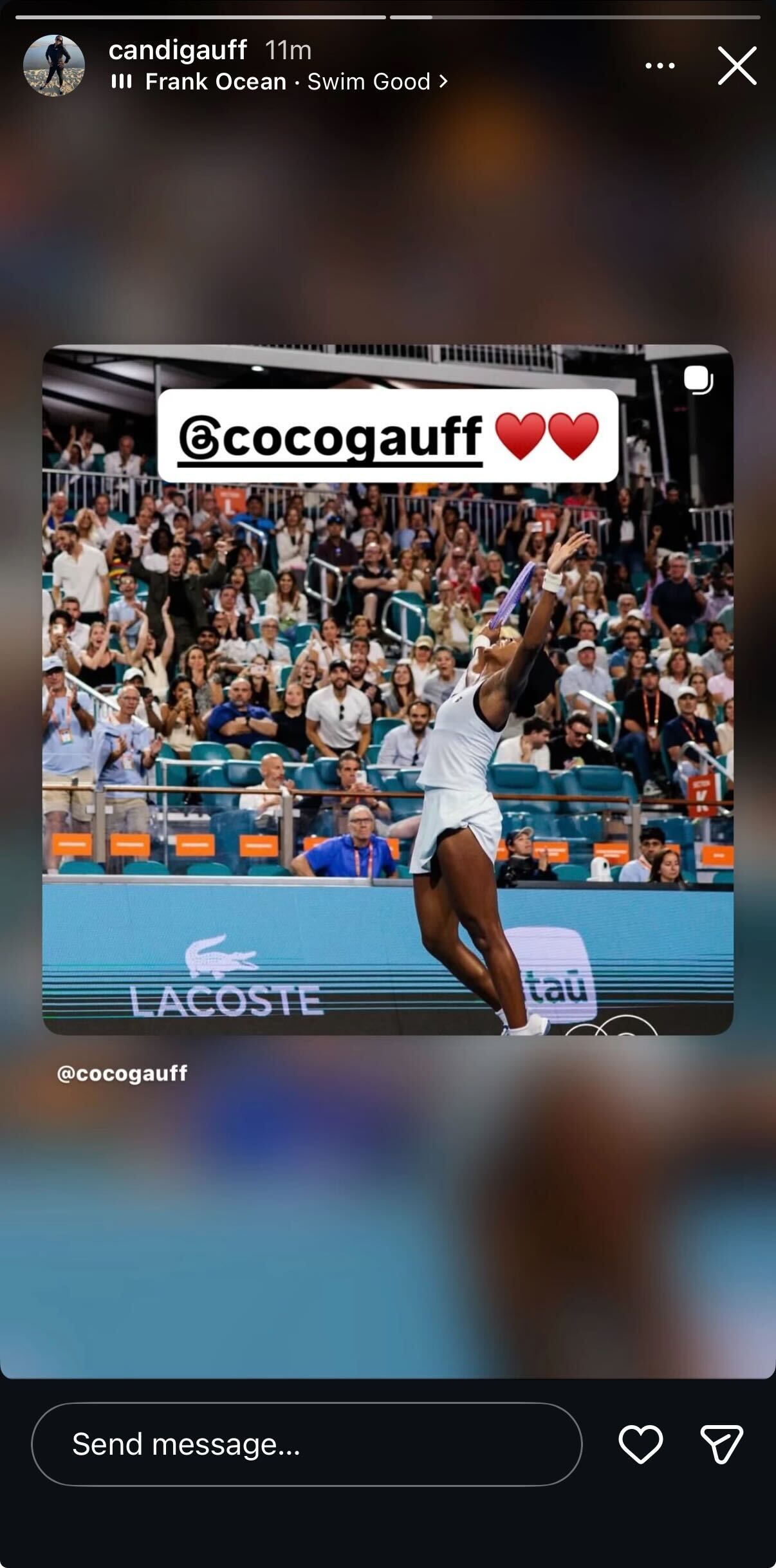 Screen grab of Coco Gauff's mother Candi's Instagram story