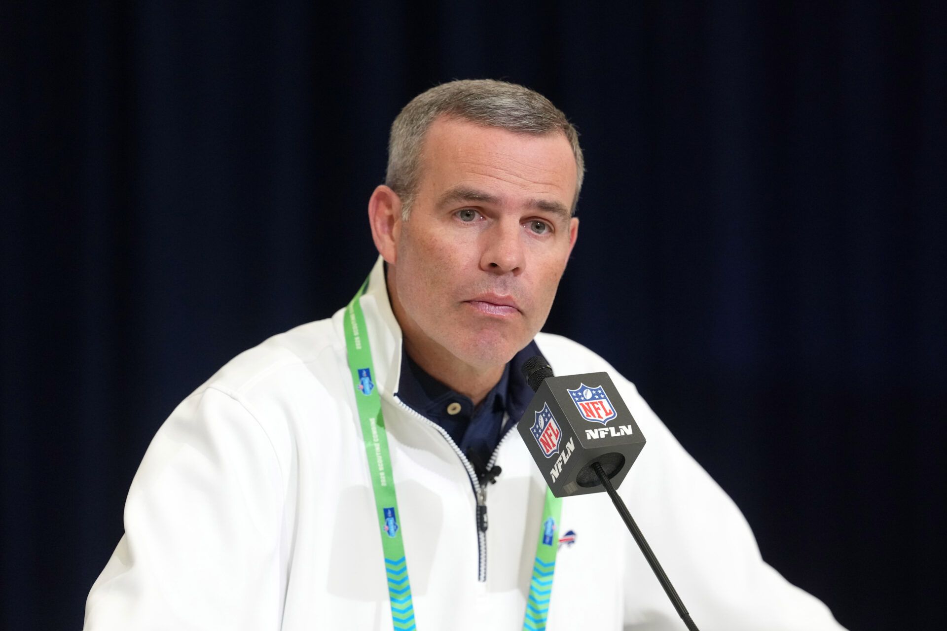Buffalo Bills general manager Brandon Beane speaks at the NFL Scouting Combine at the Indiana Convention Center.