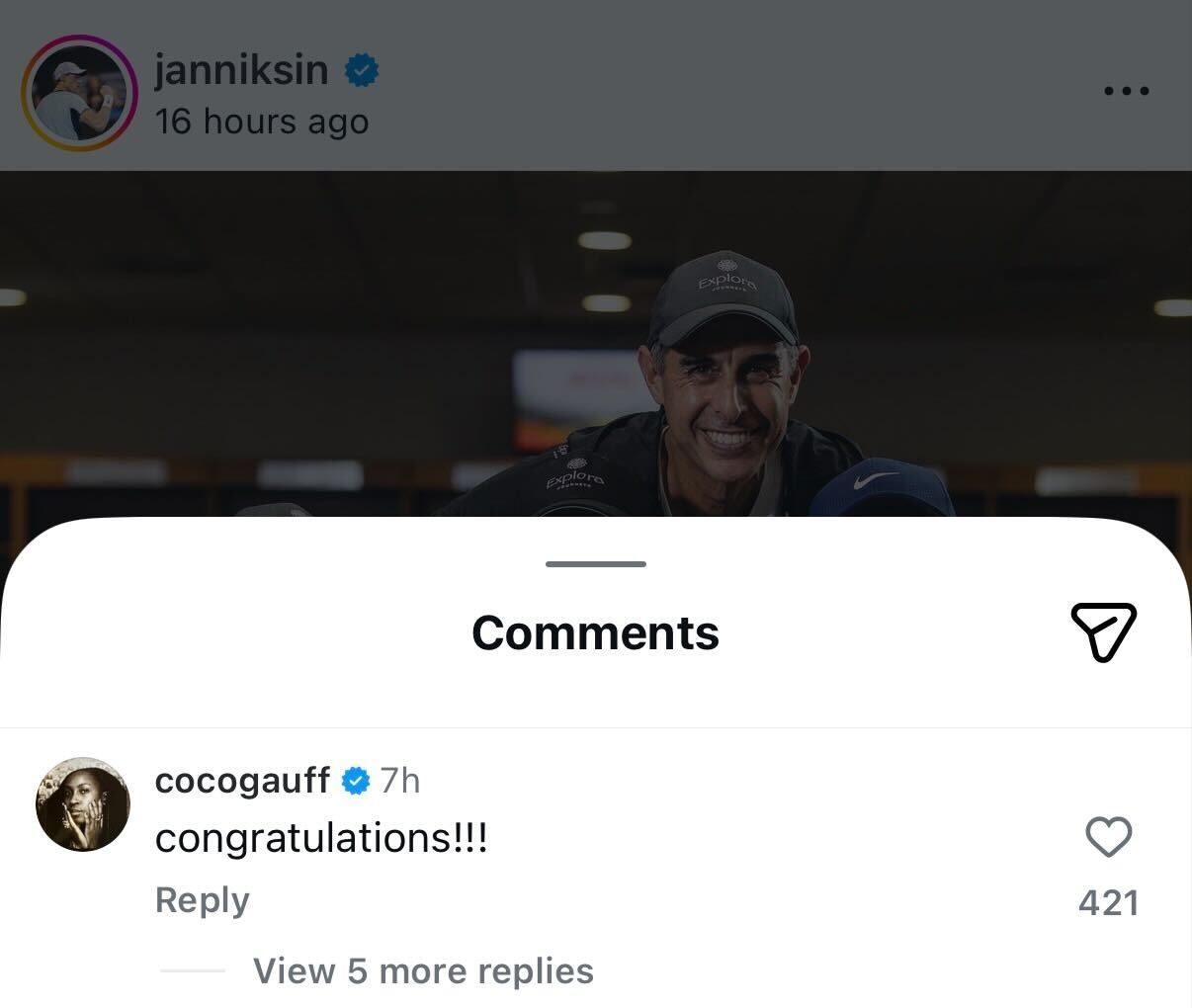 Screen grab of Coco Gauff's comment