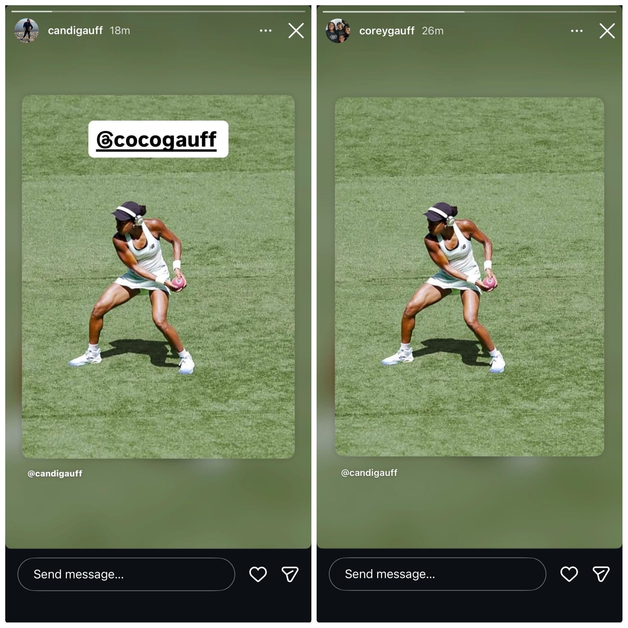 Screen grab of Coco Gauff's mother Candi and her father Corey's Instagram stories